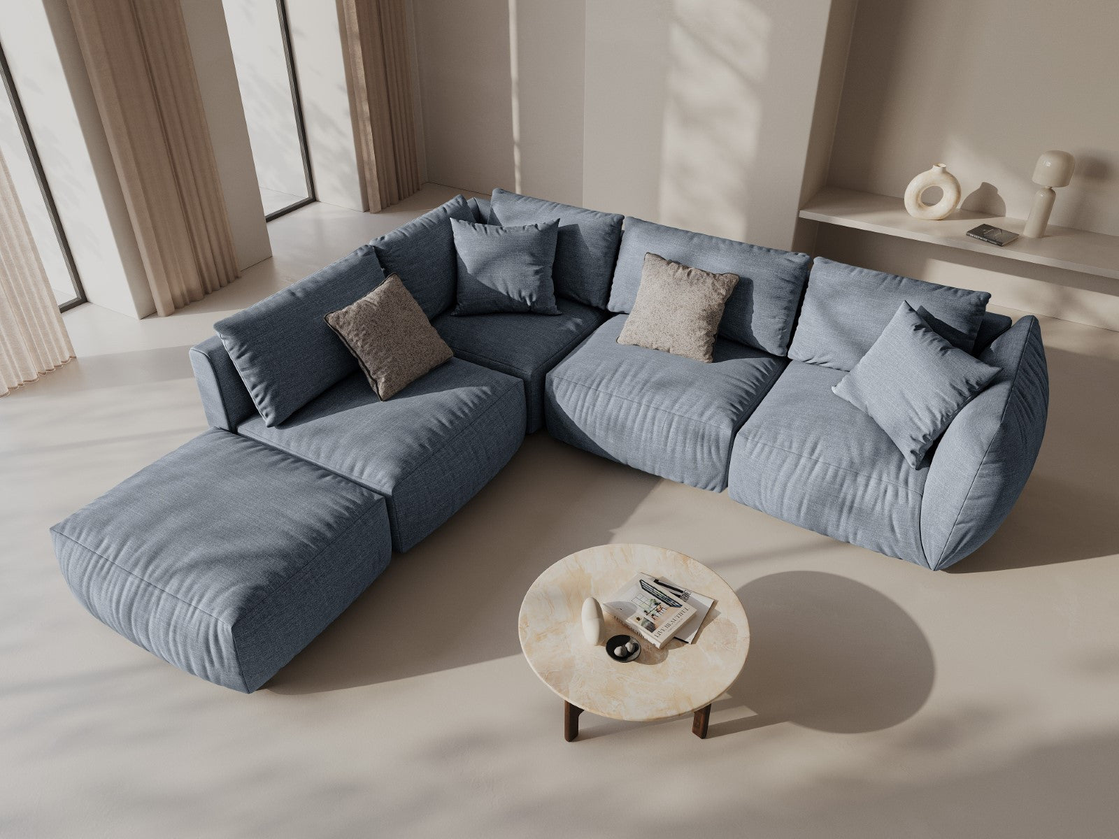 Modulares Sofa CHRIS - mittleres Element in hellblauem Chenille