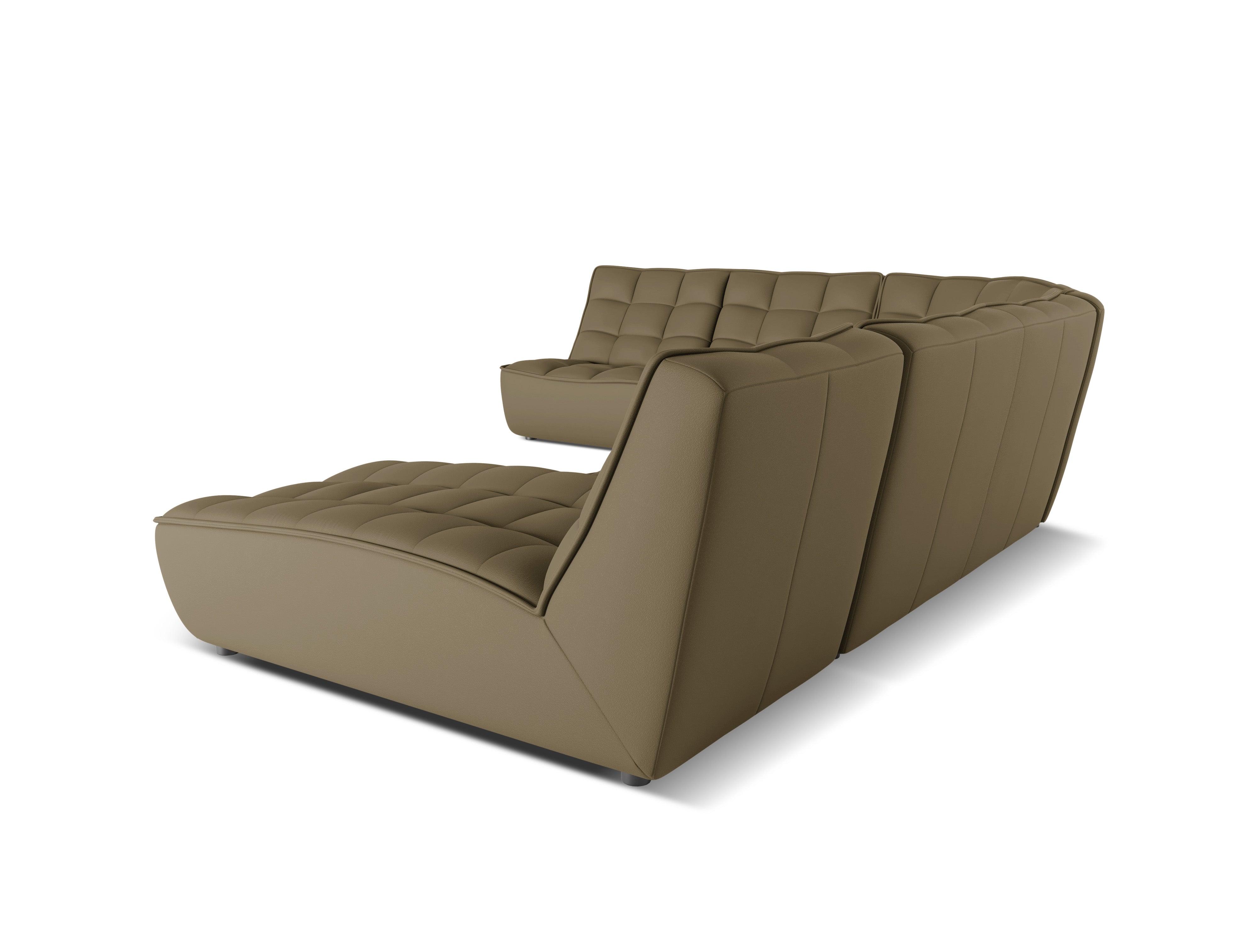 Narożnik skórzany panoramiczny lewostronny MONI oliwkowy – sofa narożna