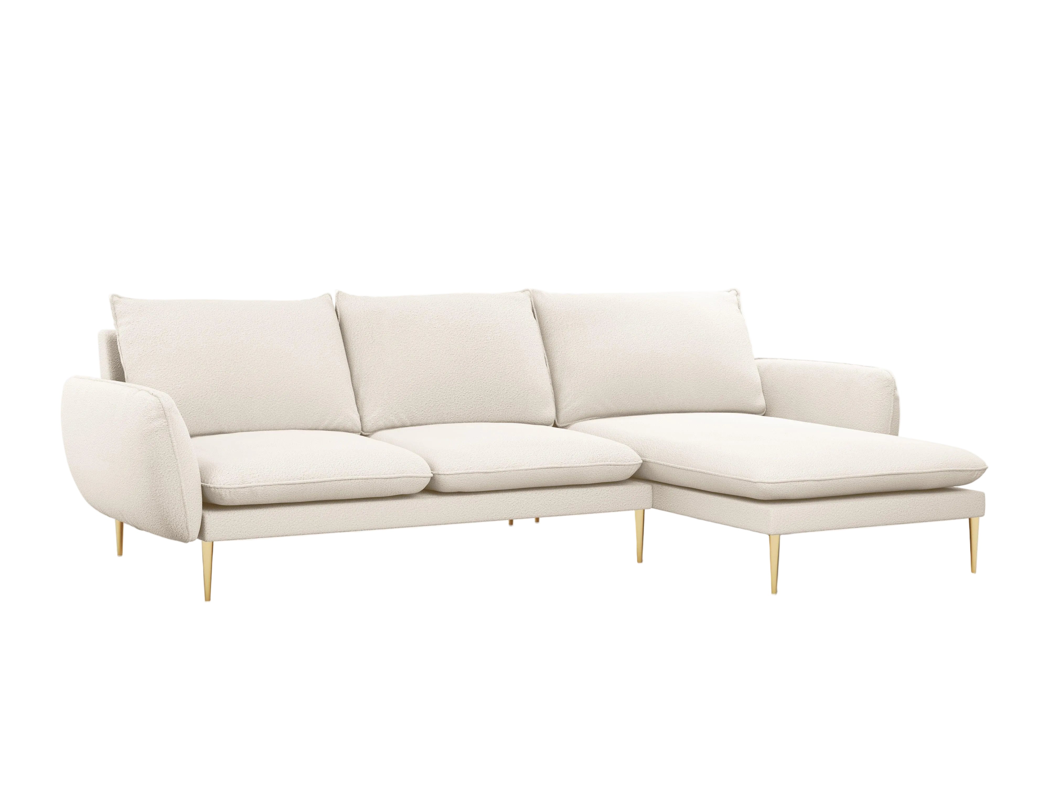 Narożnik w tkaninie boucle prawostronny VIENNA beżowy ze złotą podstawą Cosmopolitan Design    Eye on Design