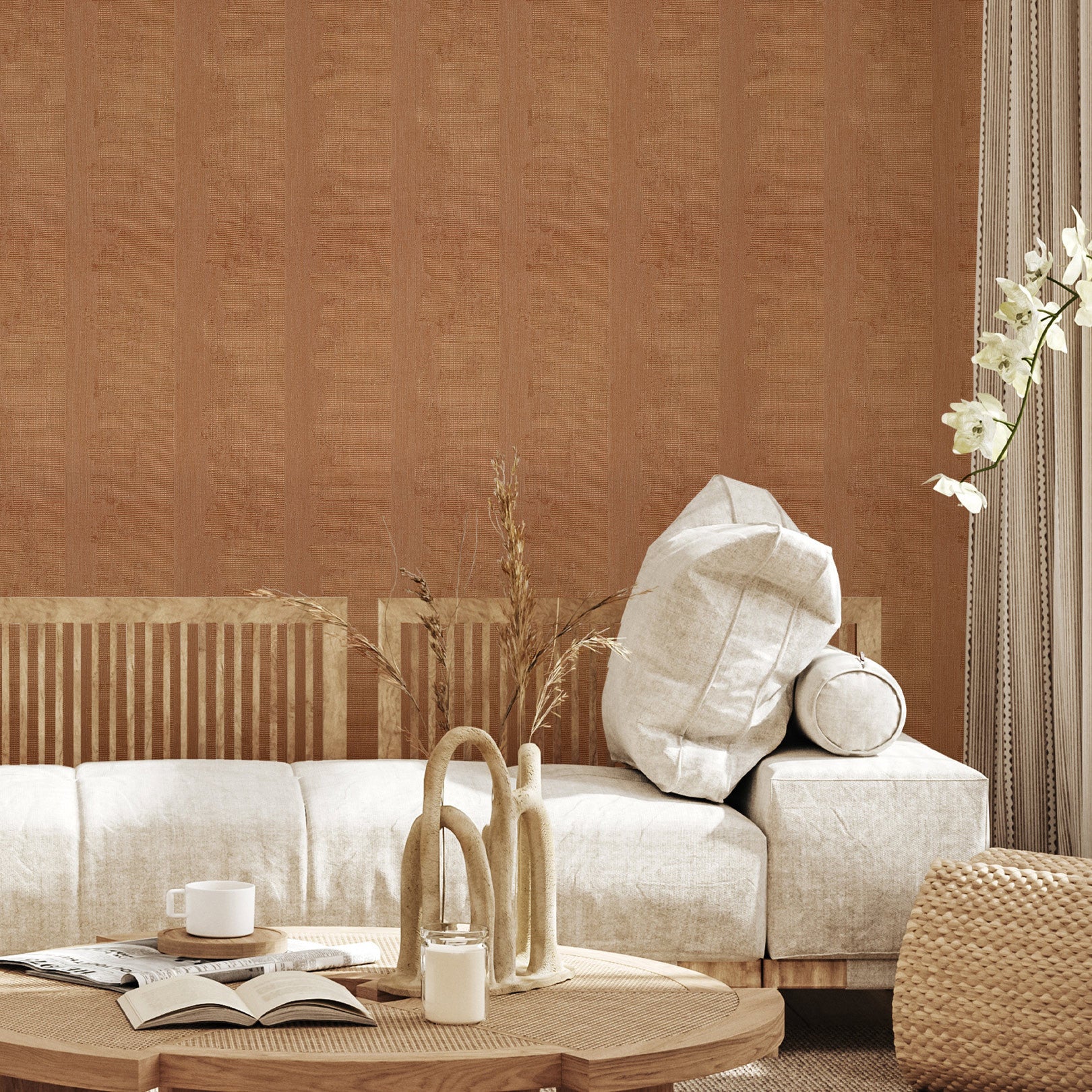 Structural wallpaper with metallic reflections NÉRIKOMI - CUIVRE copper