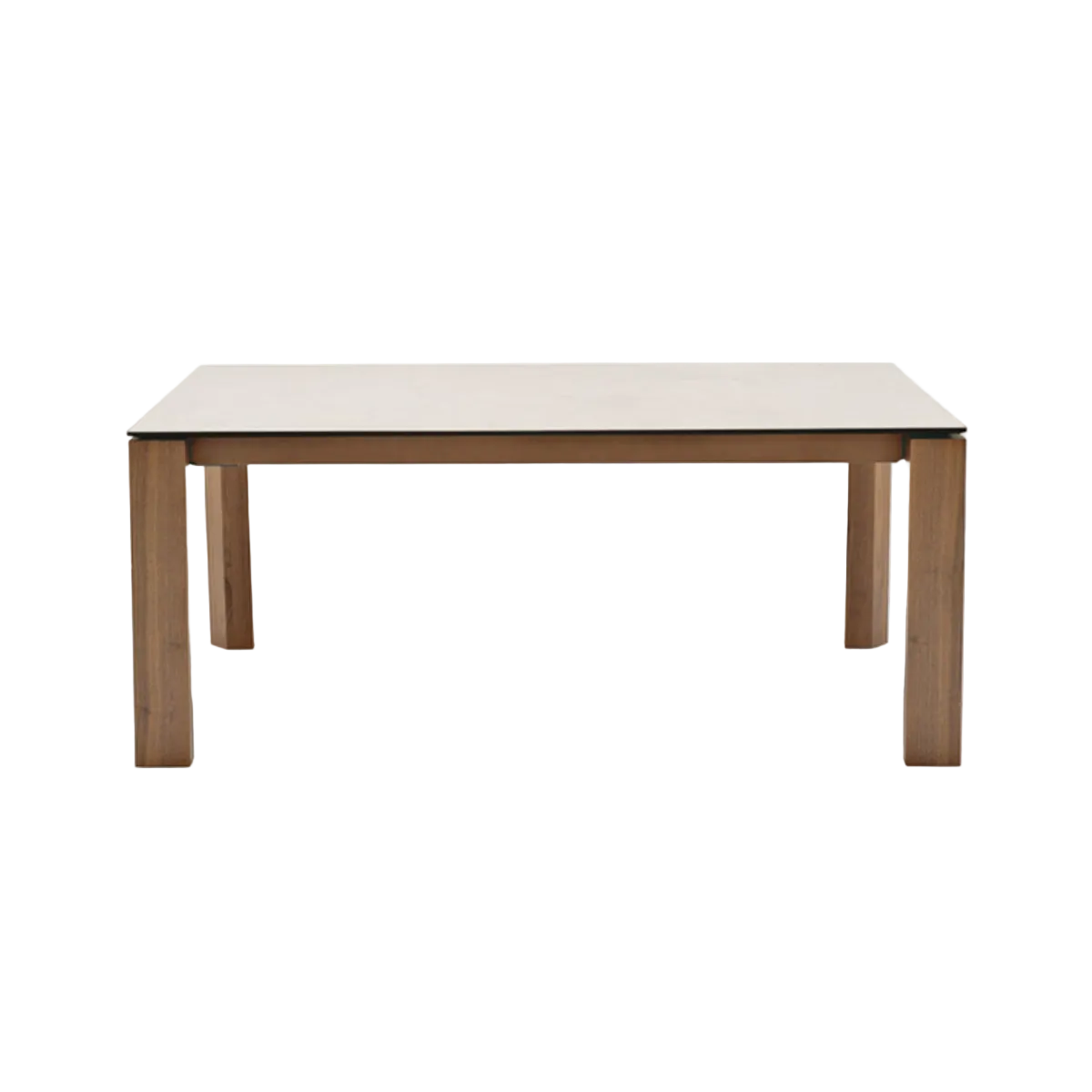 Extendable table OMNIA beige top with walnut base