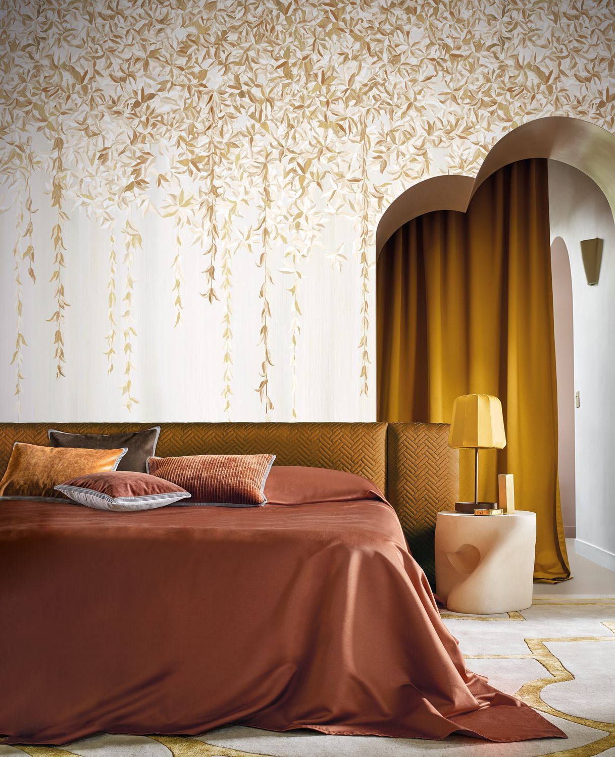 Mural z motywem roślinnym liści HEDERA beżowy