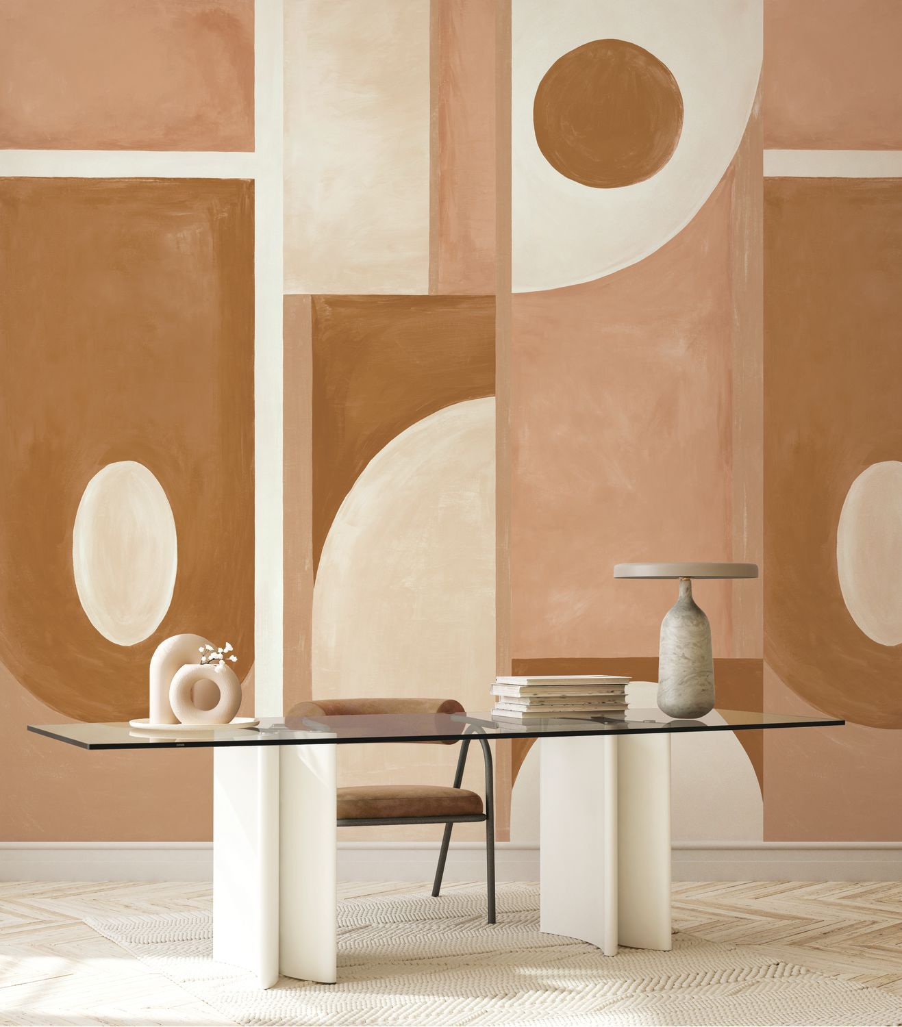 Mural with Abstract Pattern PICTURA Brown with Green