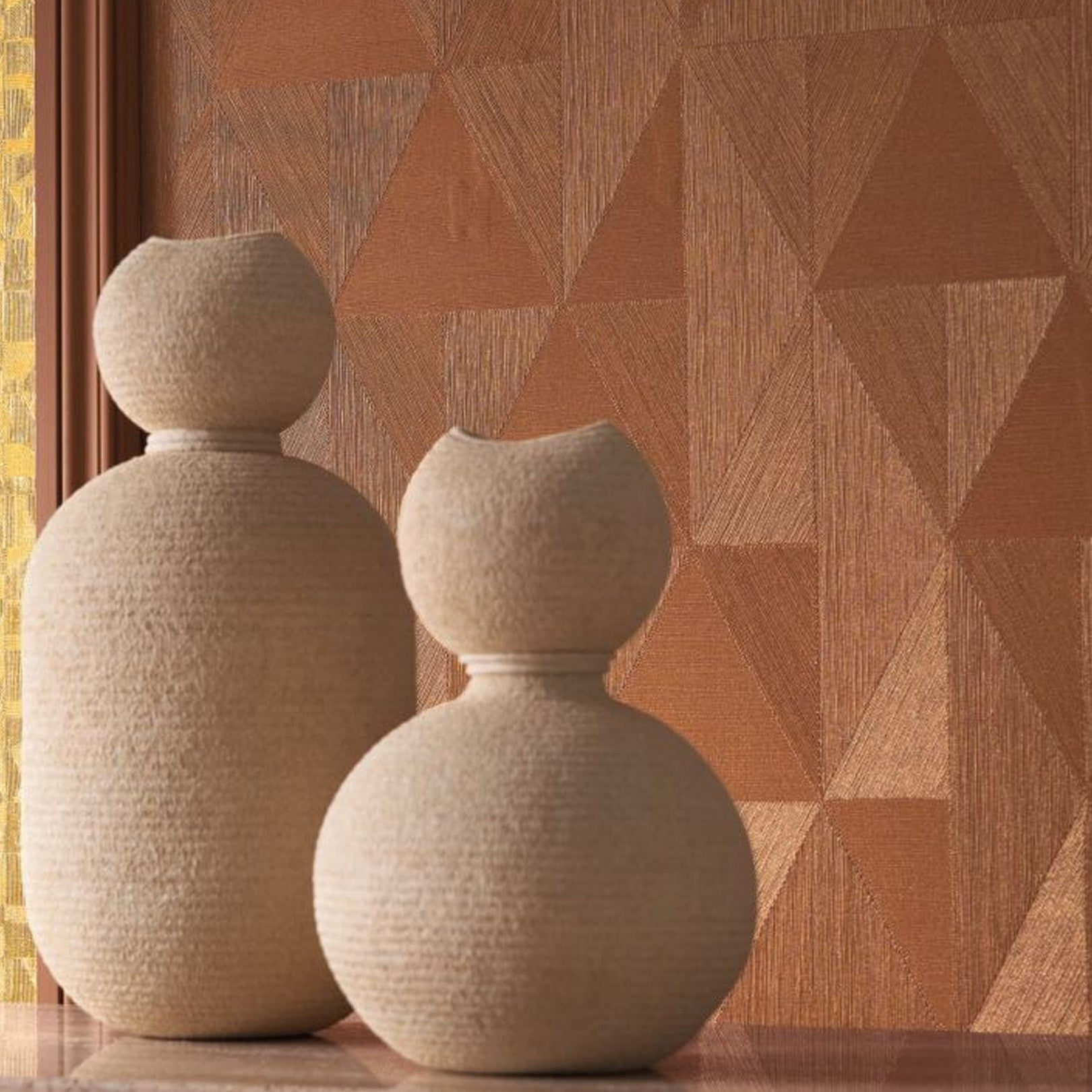 Metalen behang met geometrisch patroon PARANGON - CUIVRE gedempt rood