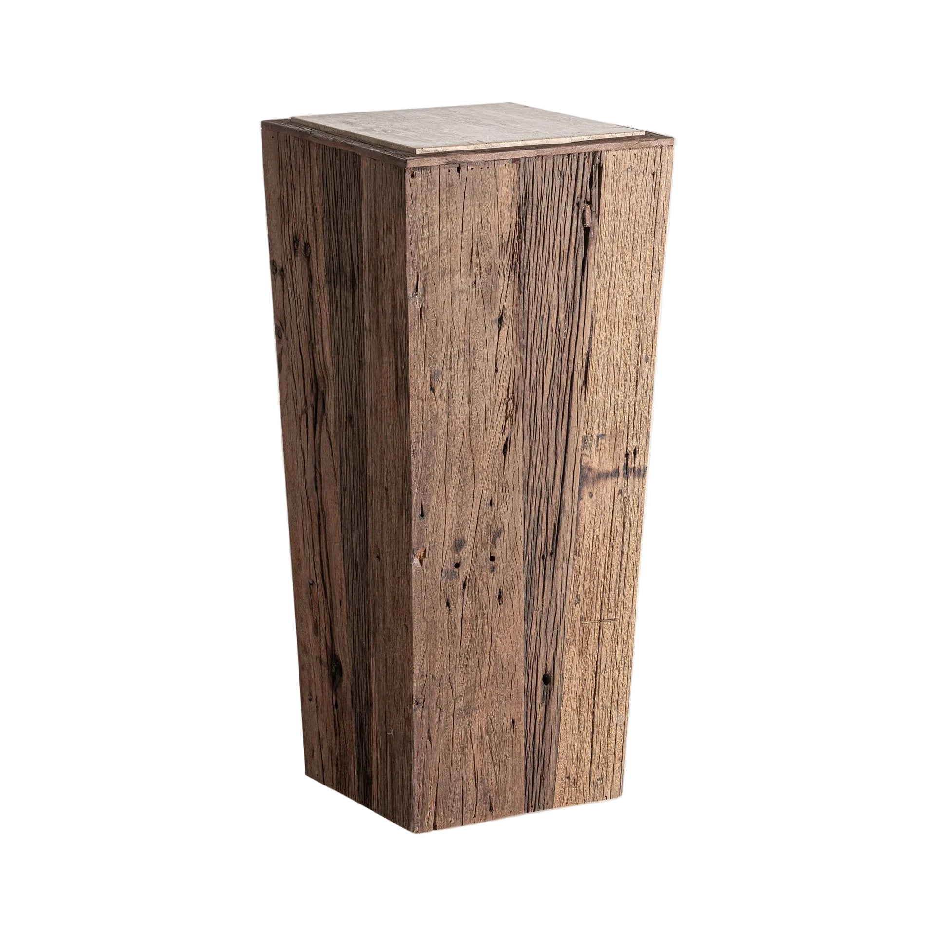 MERKEM Side Table Recycled Wood with Travertine Top
