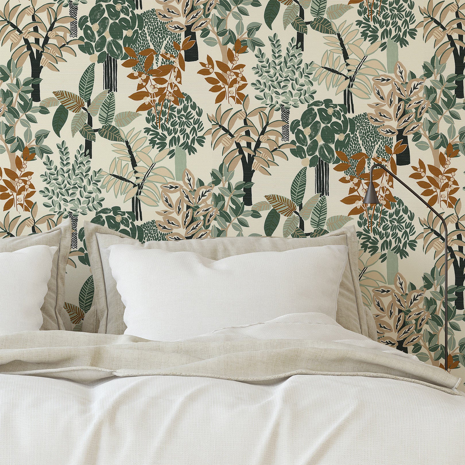 Strukturtapete mit pflanzlichem Motiv PERADENIYA - BLANC/EMERAUDE weiß mit smaragdgrün