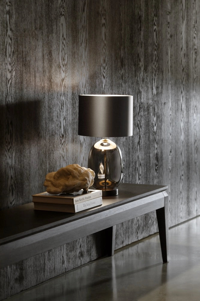 SALVADOR table lamp with smoked glass, graphite shade, and black finish