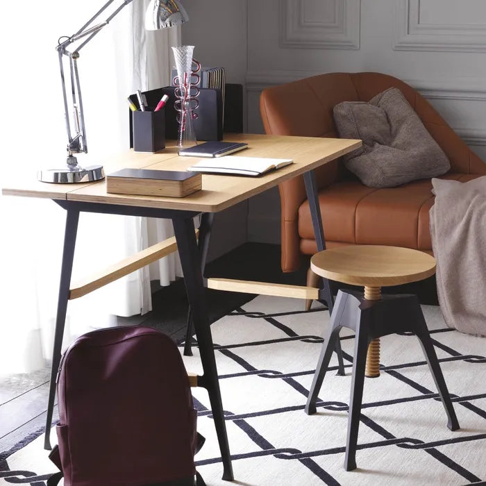 Houten PORTABLE ATELIER kruk met zwarte basis