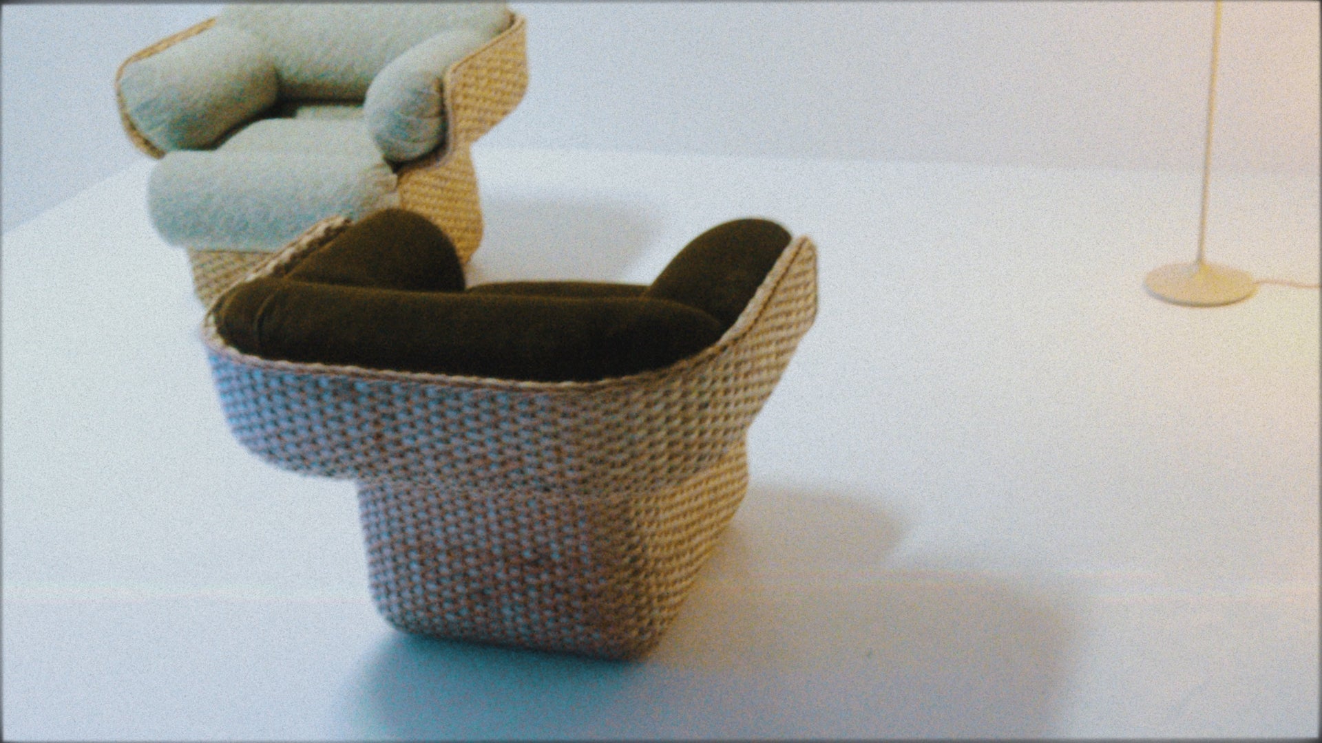 2-seater BASKET sofa in blue with rattan
