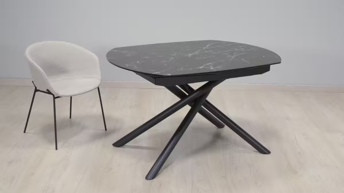 YODALIA White Extendable Table with Glass Top