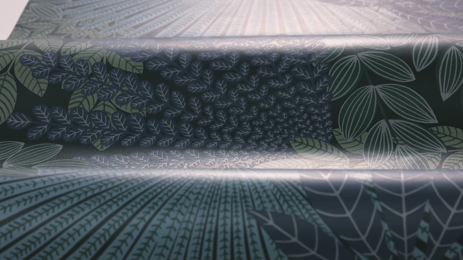 Velvet Leaves Plant Motif Wallpaper in Navy Blue and Green