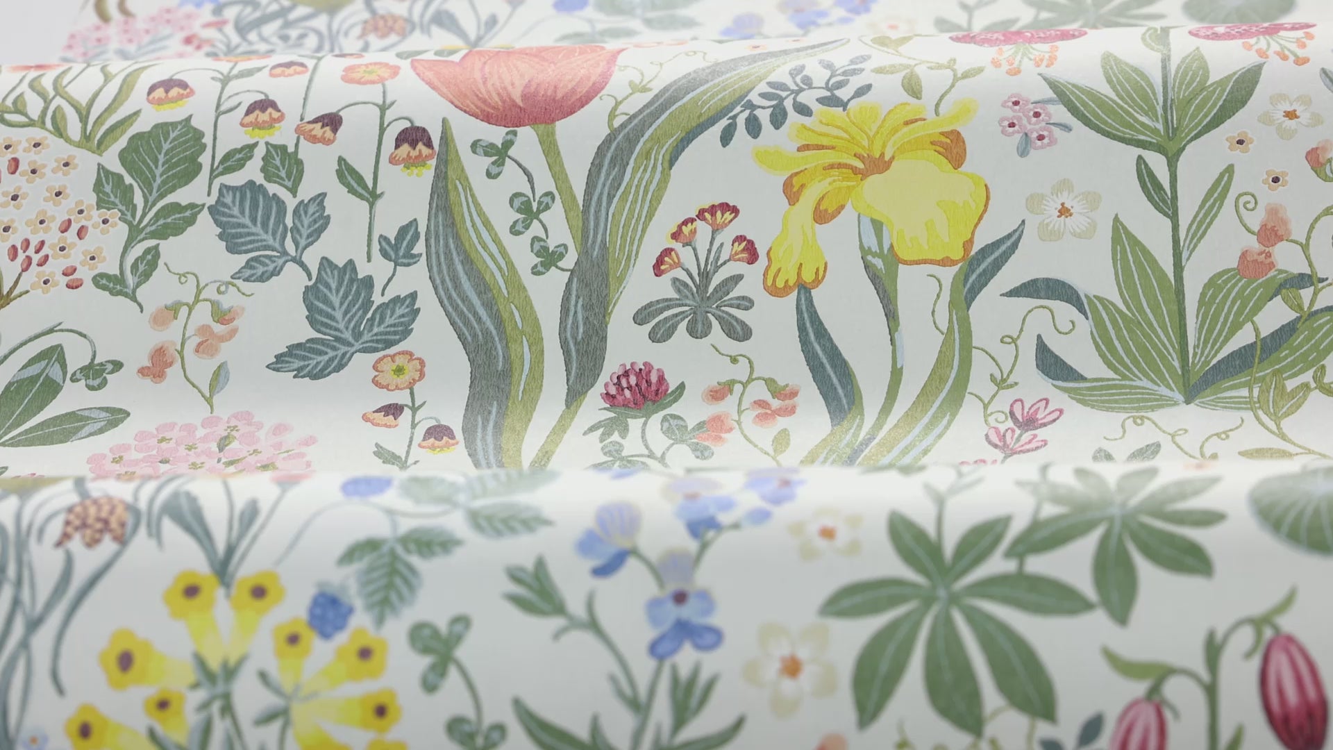 Tapete mit floralem Blumenmuster BLOMSTERHAV weiß mit grün