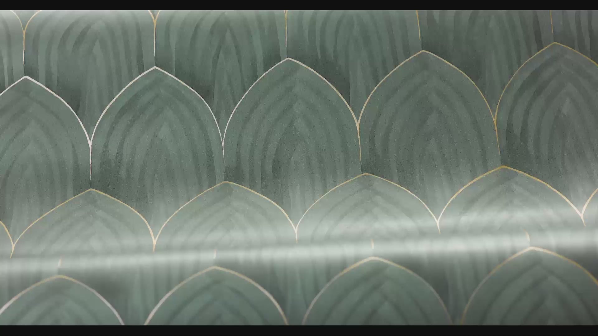 Behang met geometrisch patroon van bogen Gouden Bogen groen