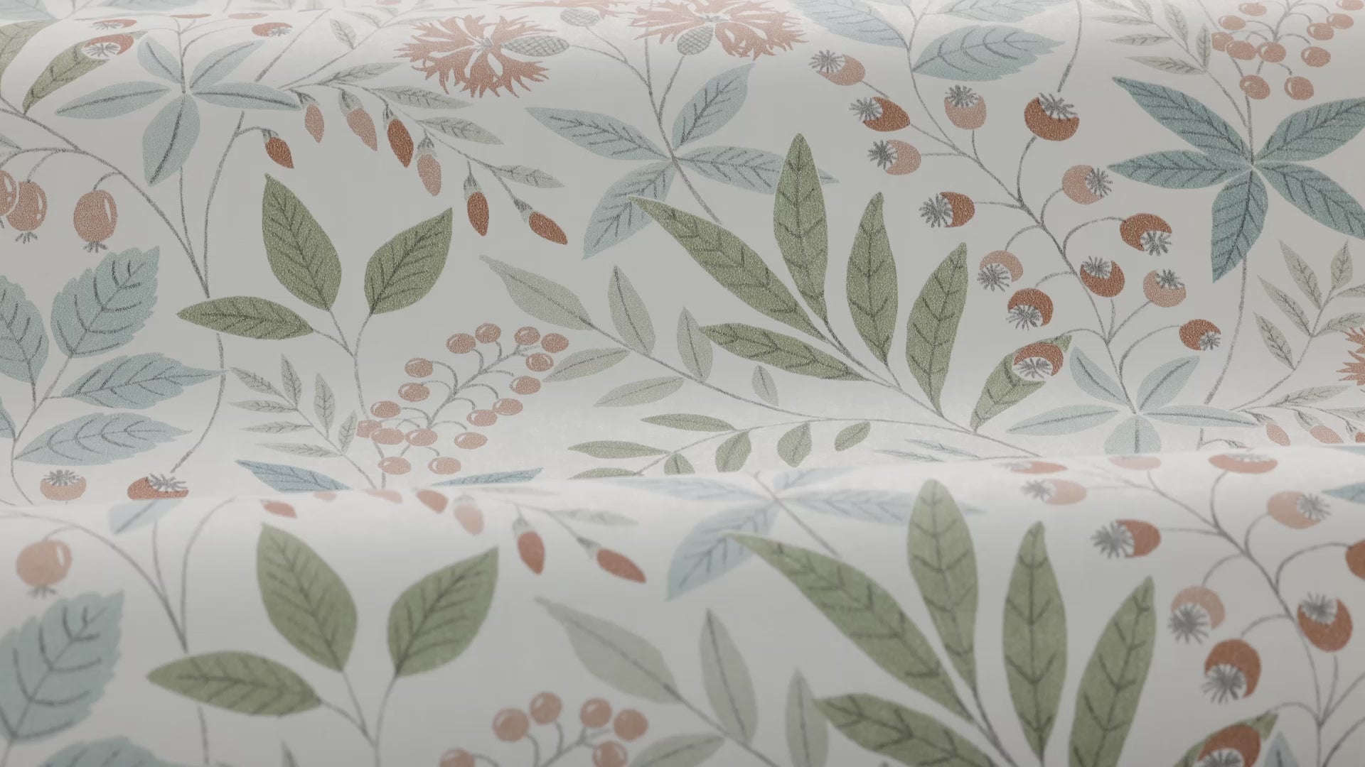 Non-woven paper wallpaper with a plant pattern VILMA light beige with green