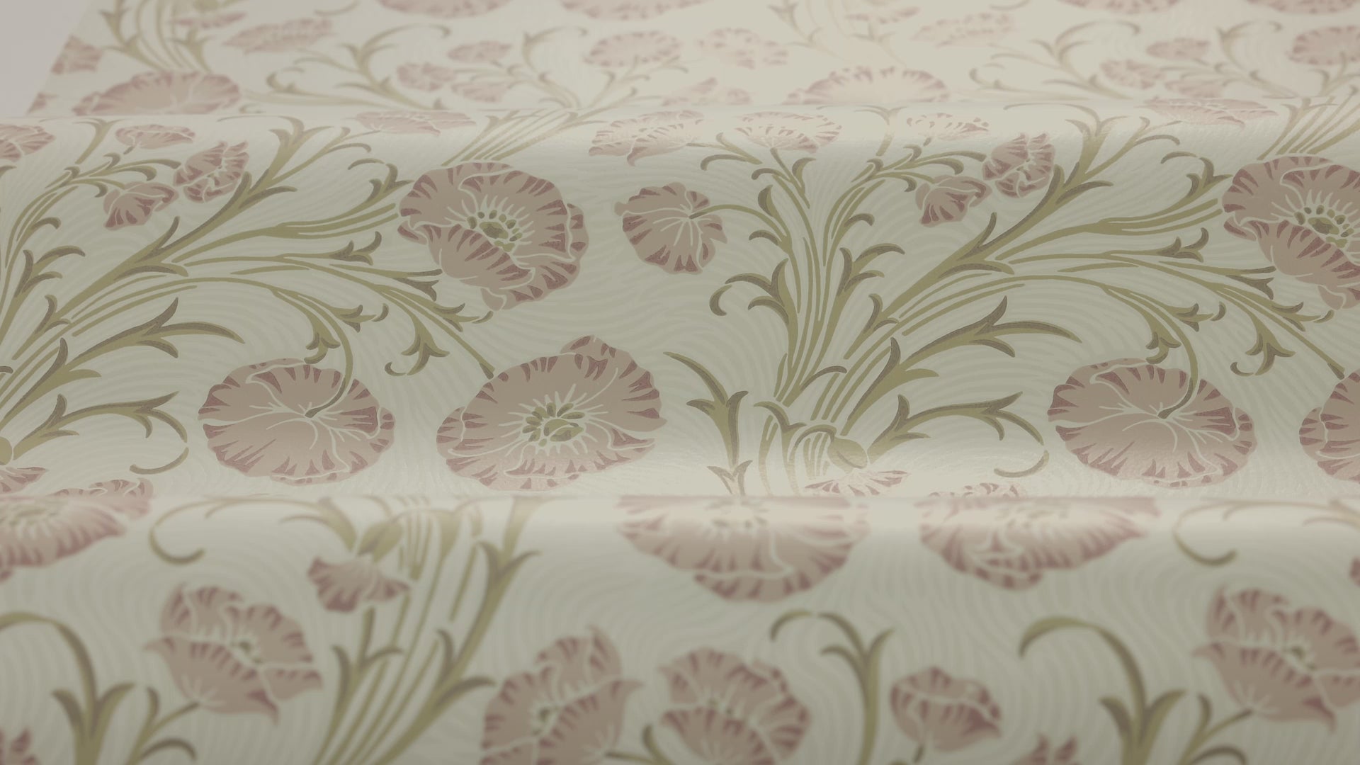 Behang met een bloemenmotief van POPPY FLOW in warm beige met roze