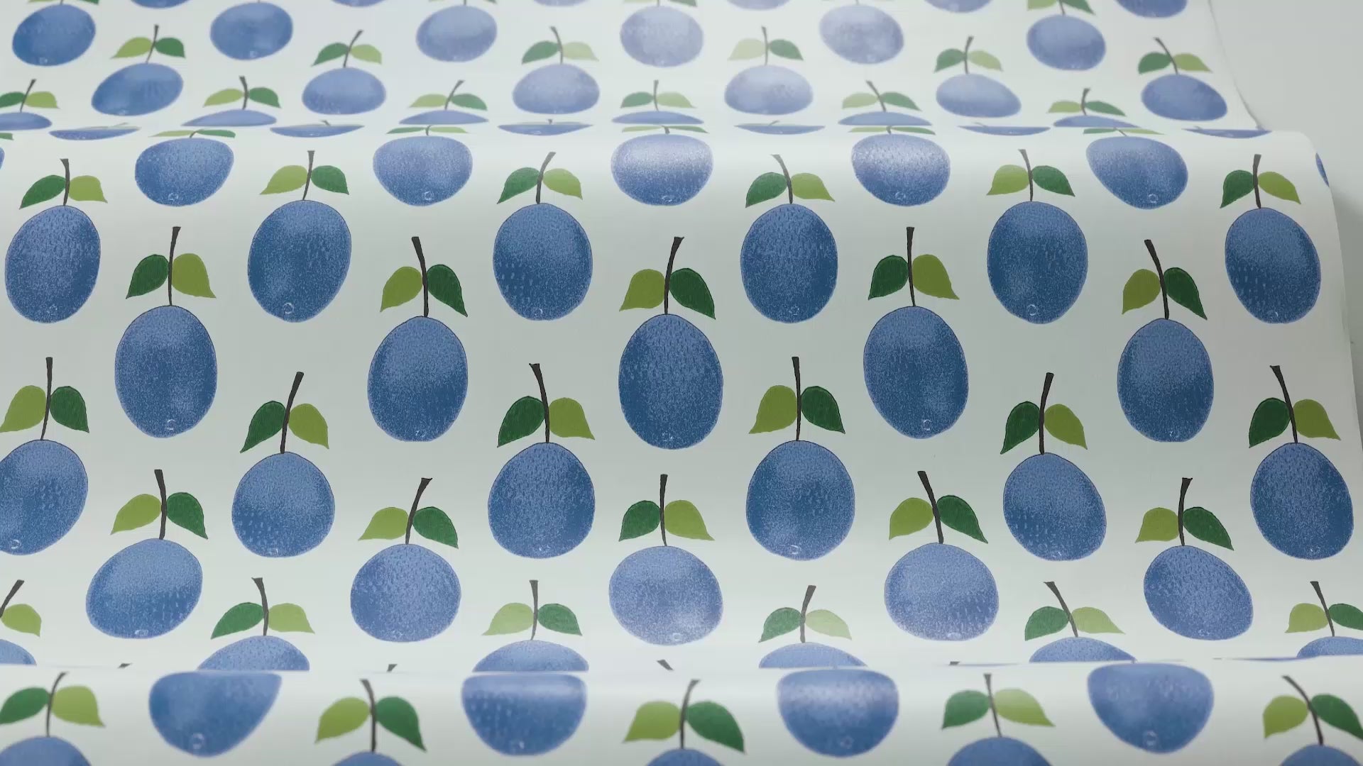 White PRUNUS Fruit Plant Motif Wallpaper with Blue