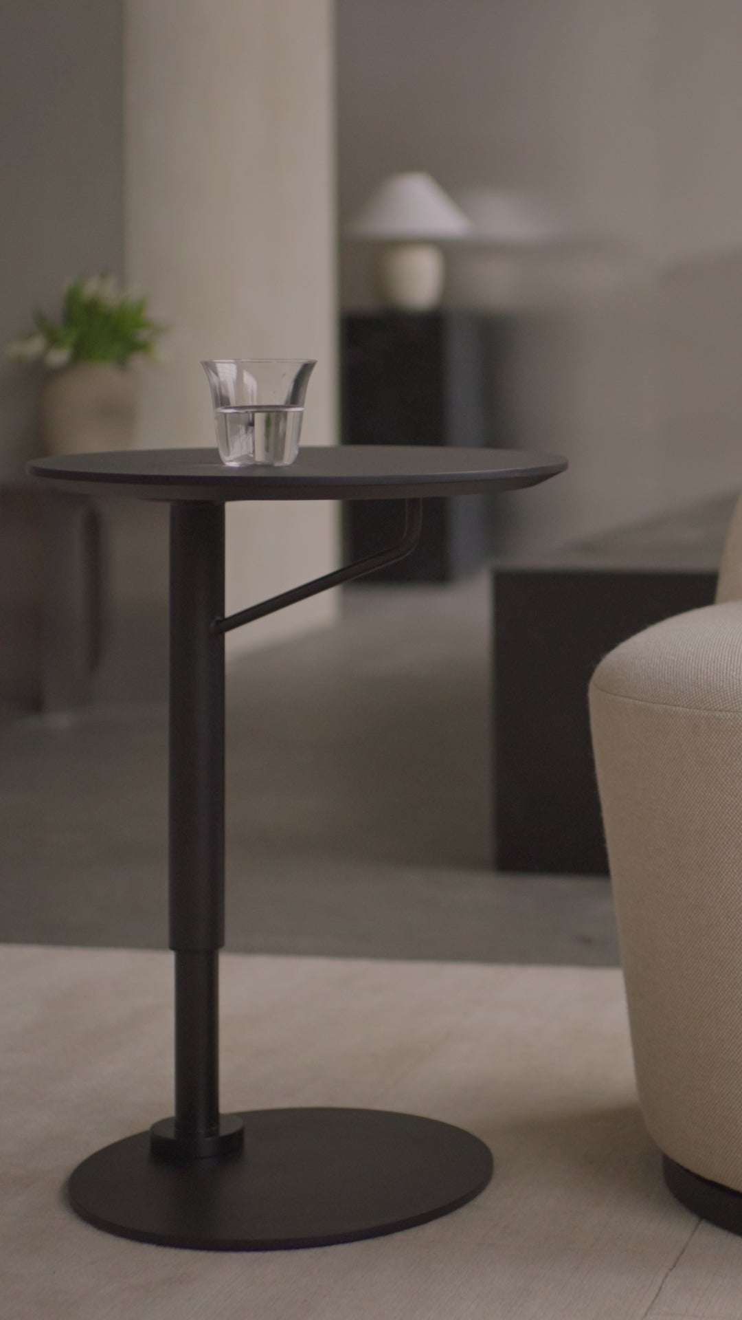 Adjustable Side Table BRANCH Dark Oak Wood with Black Base