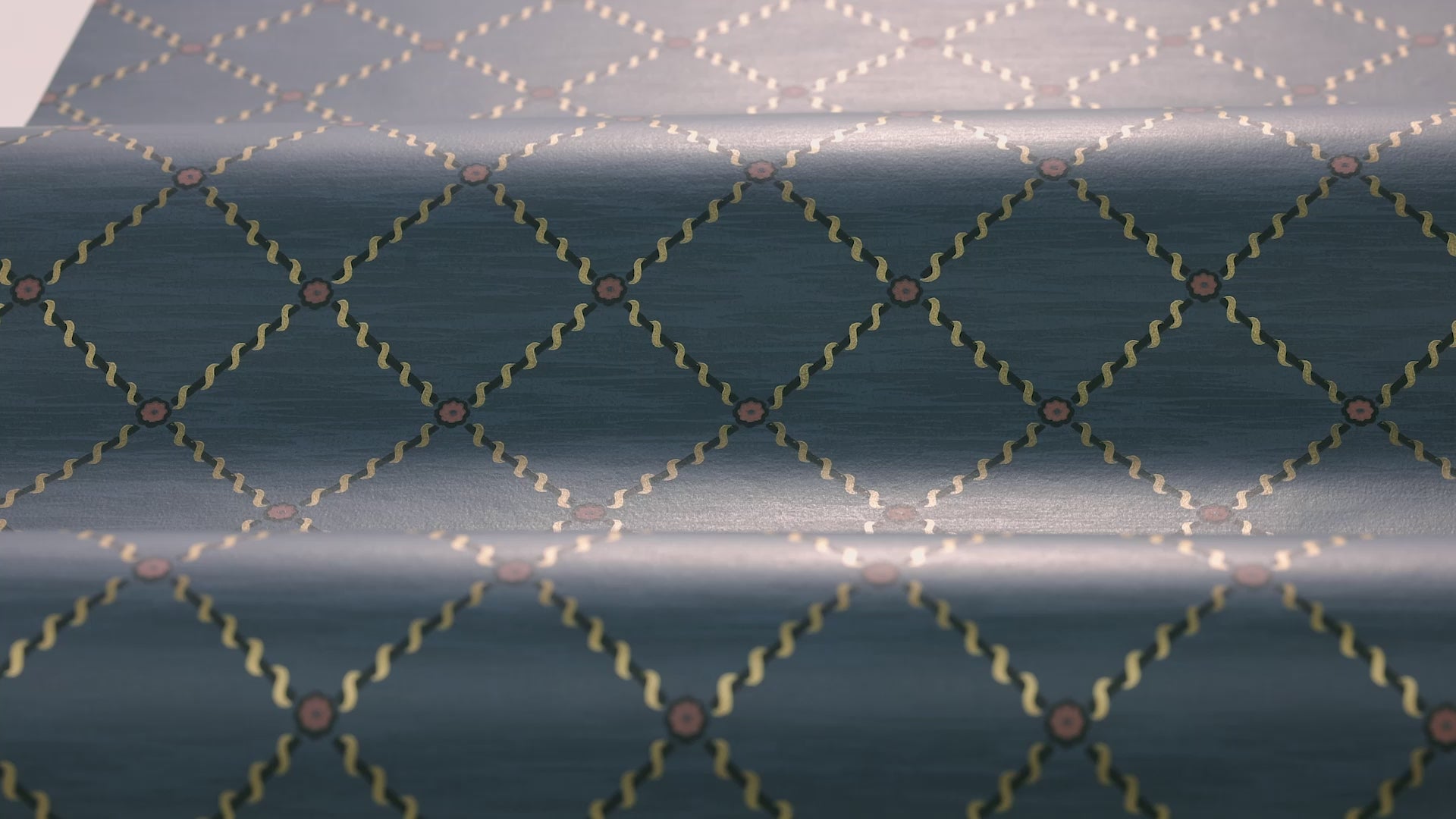 Geometrisch patroonbehang GOLDEN TRELLIS marineblauw met goud