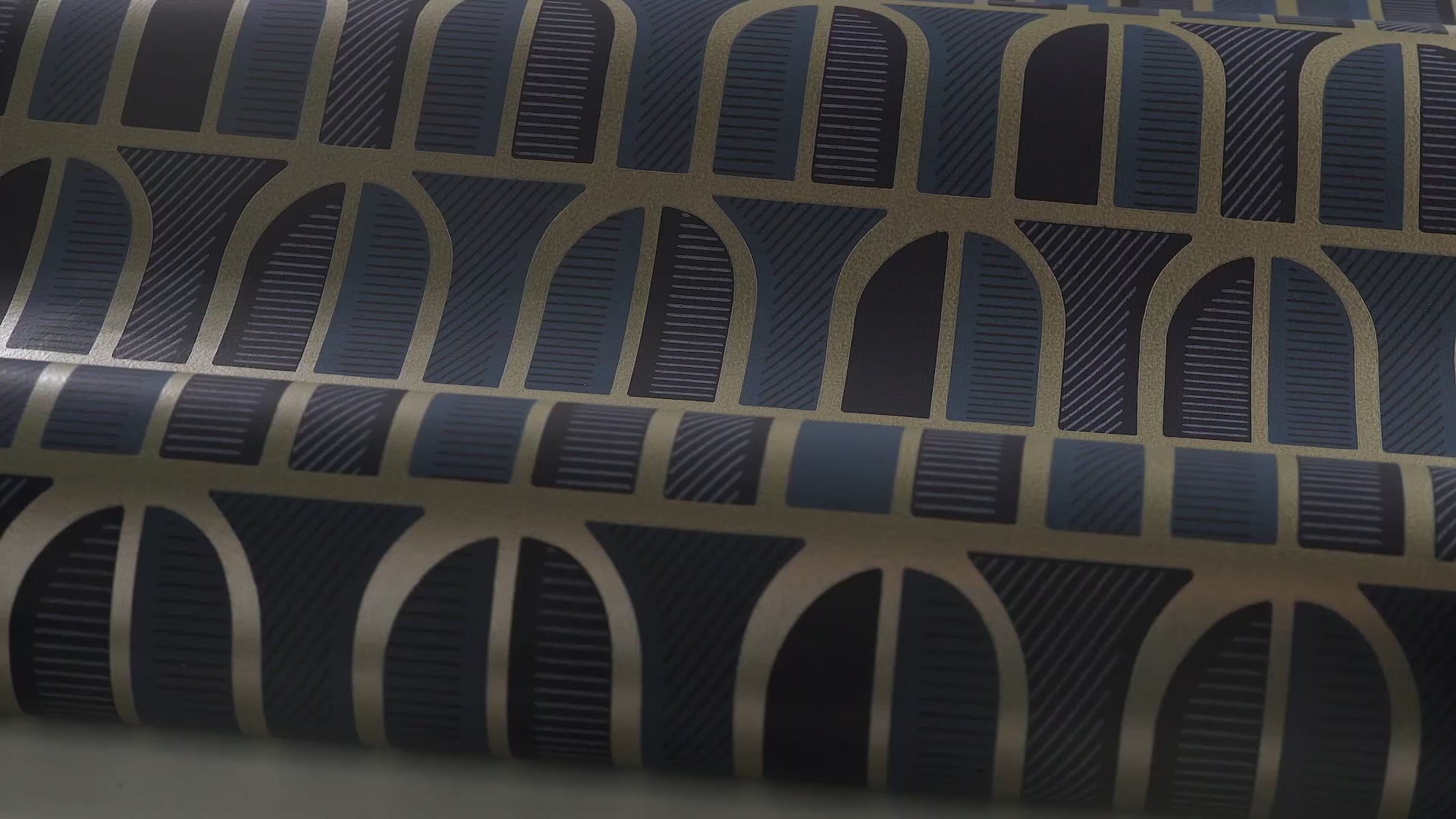 Vliesbehang van papier met geometrisch patroon VENETIË donkerblauw