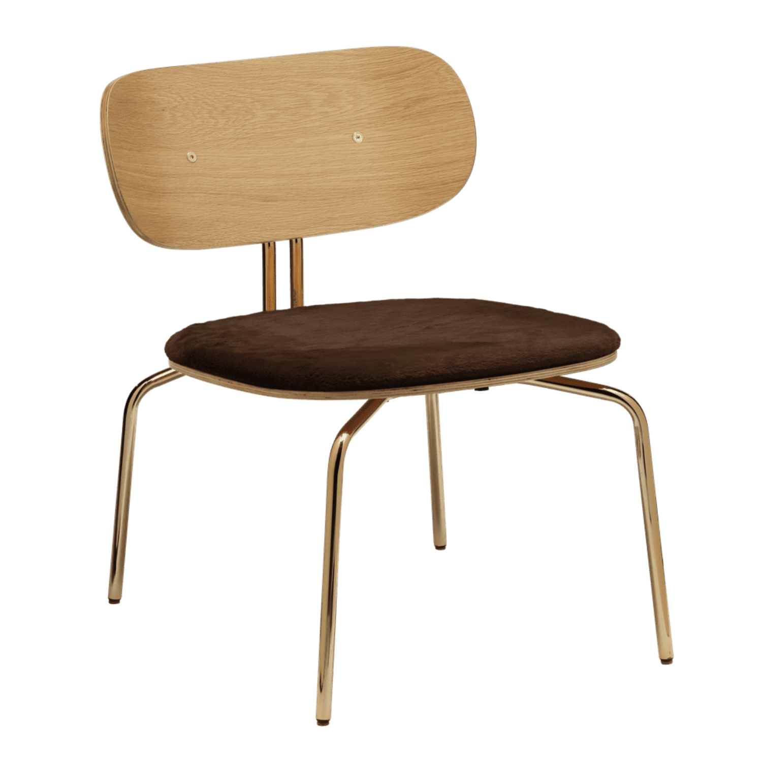 Curious armchair brown plush with a golden base