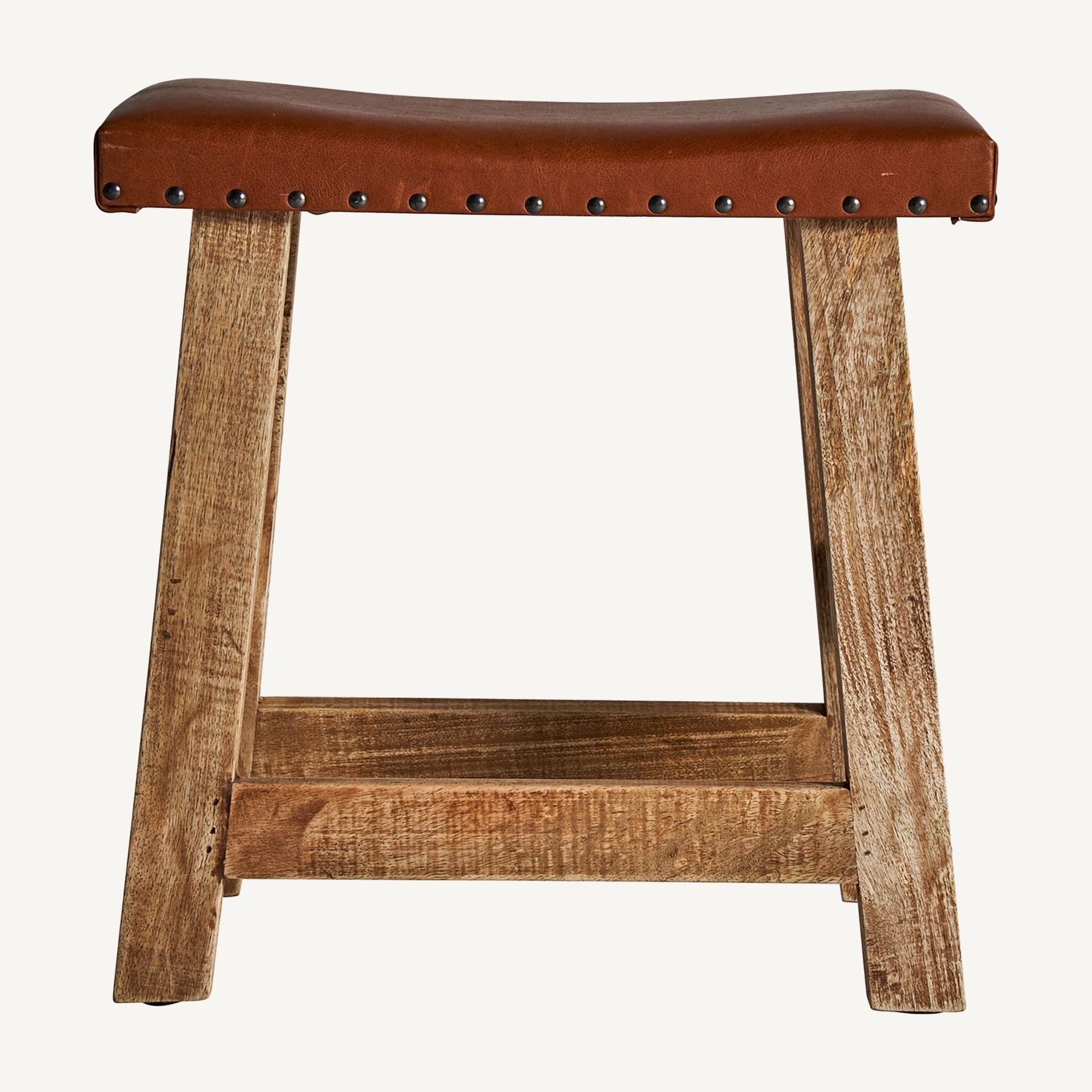 Houten VAYOR kruk van mango met leren zitting
