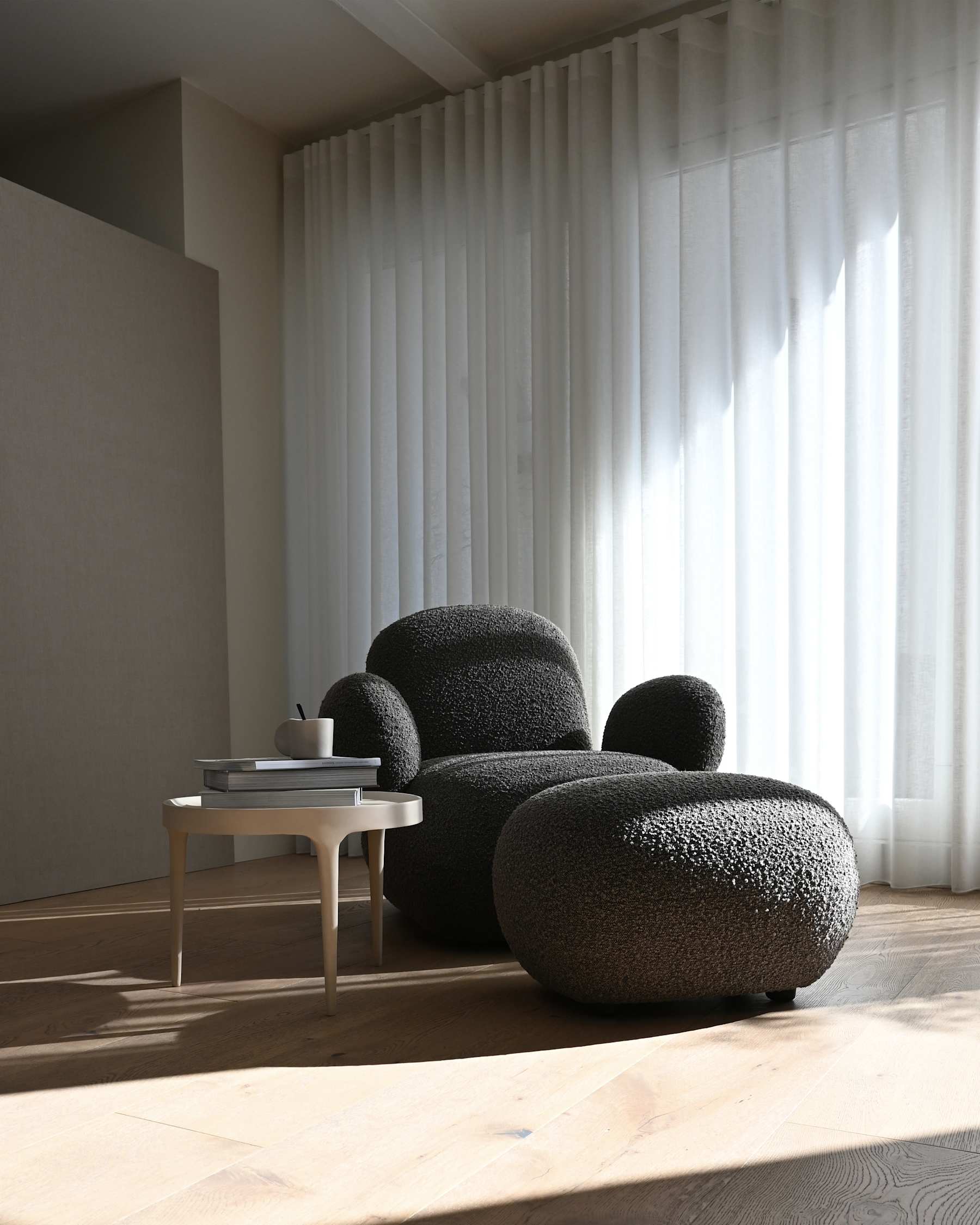 Voetenbank TOE grijs-bruin bouclé