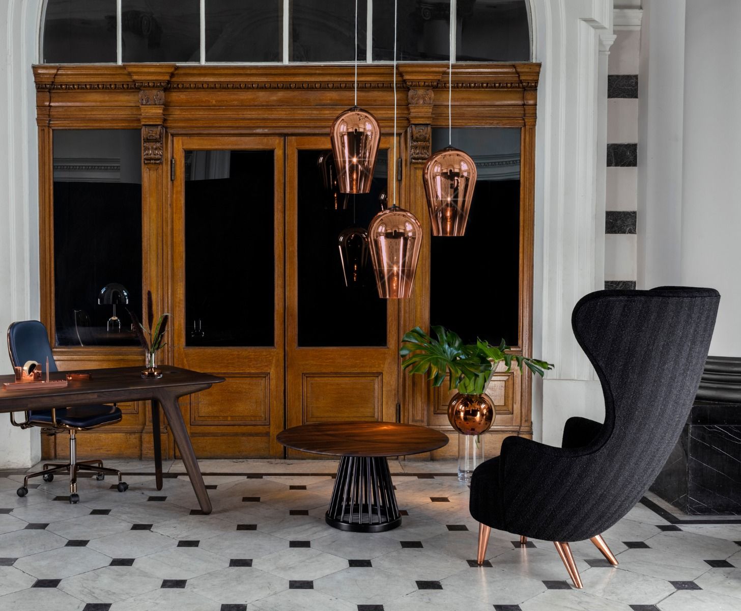 Witte marmeren salontafel FAN met eikenhouten basis