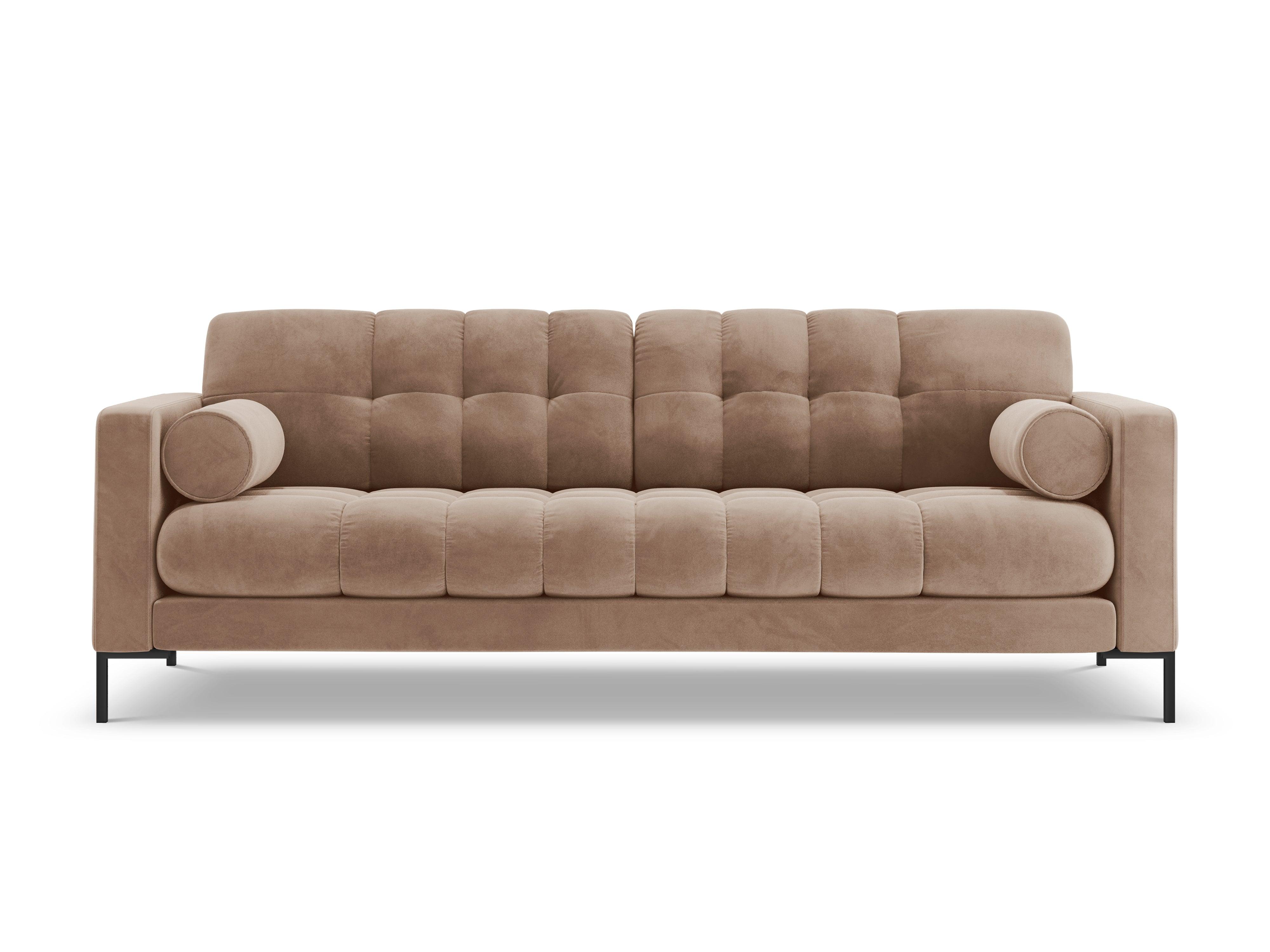 Sofa aksamitna 3-osobowa BALI beżowy z czarną podstawą Cosmopolitan Design    Eye on Design
