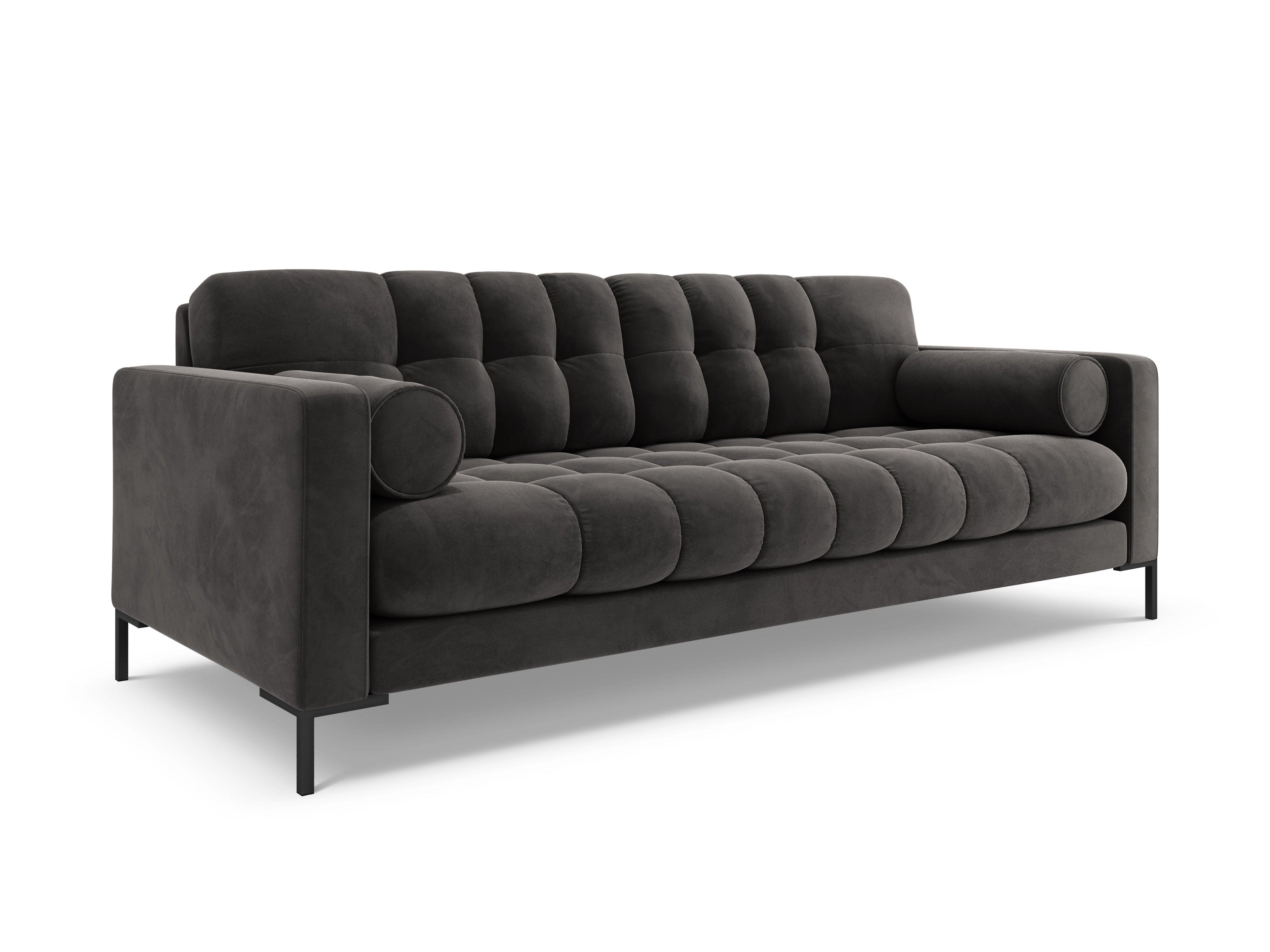 Sofa aksamitna 3-osobowa BALI ciemnoszary z czarną podstawą – Cosmopolitan Design