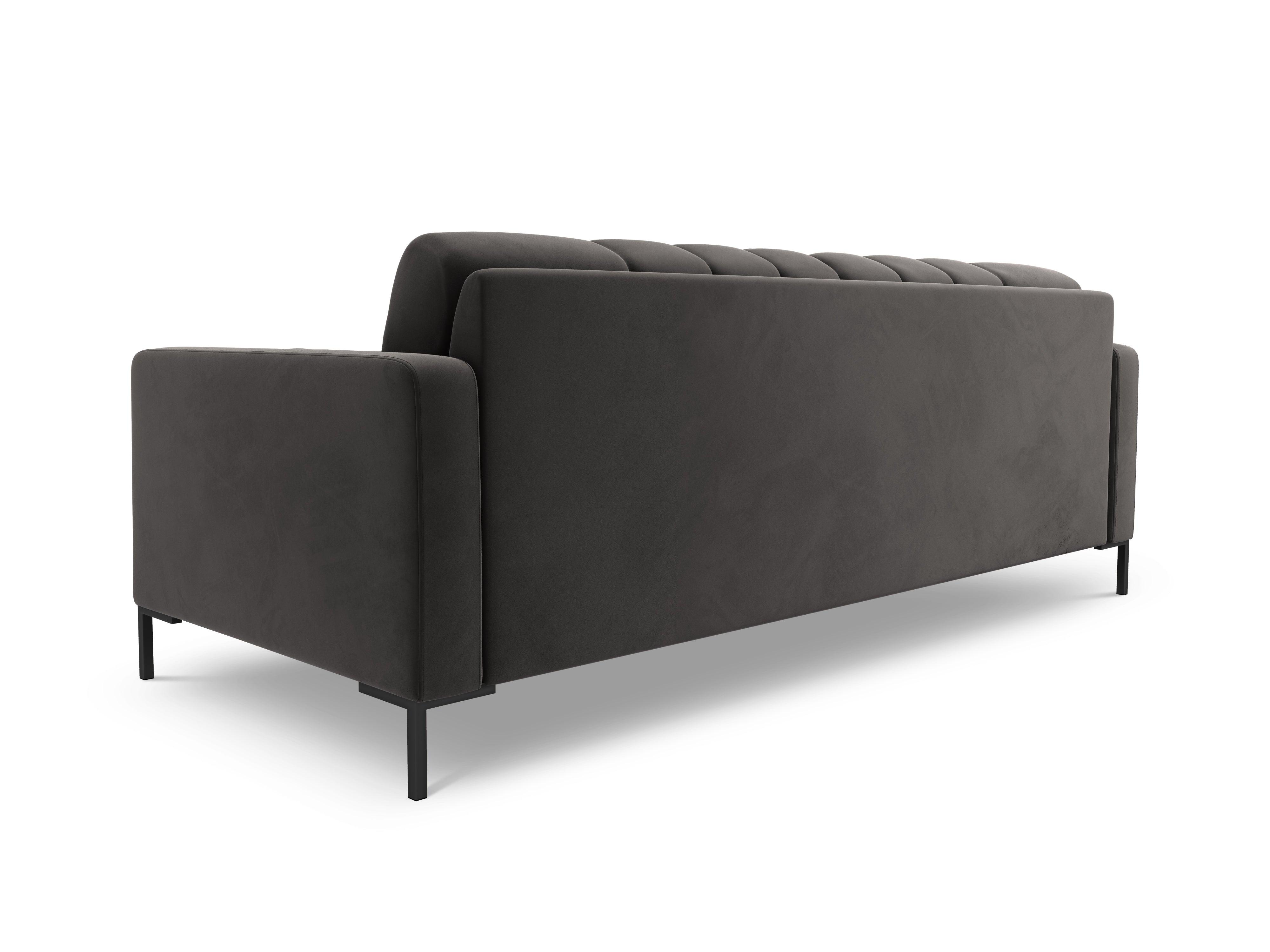 Sofa aksamitna 3-osobowa BALI ciemnoszary z czarną podstawą do salonu – styl minimalistyczny