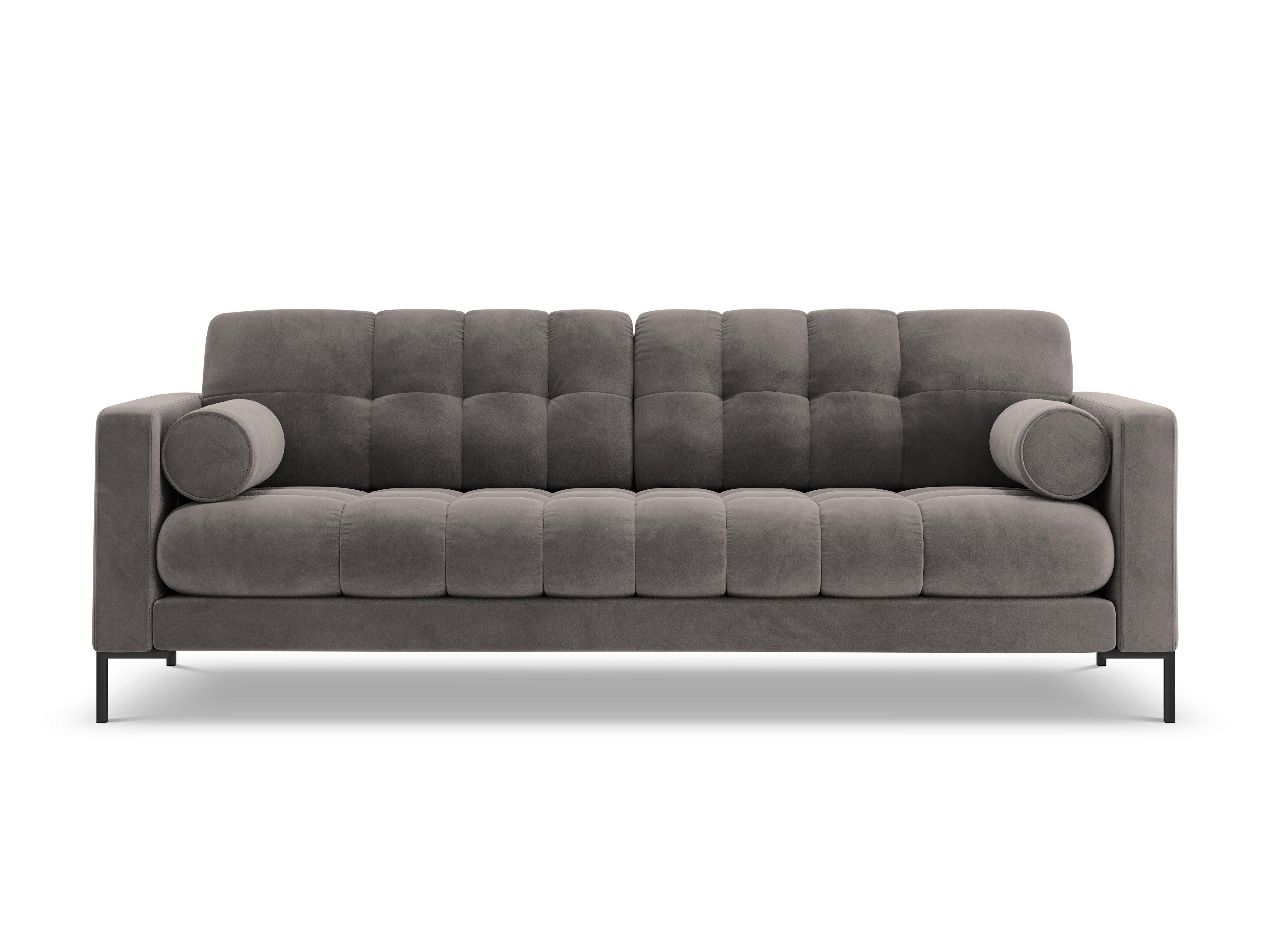 Sofa aksamitna 3-osobowa BALI jasnoszary z czarną podstawą Cosmopolitan Design    Eye on Design