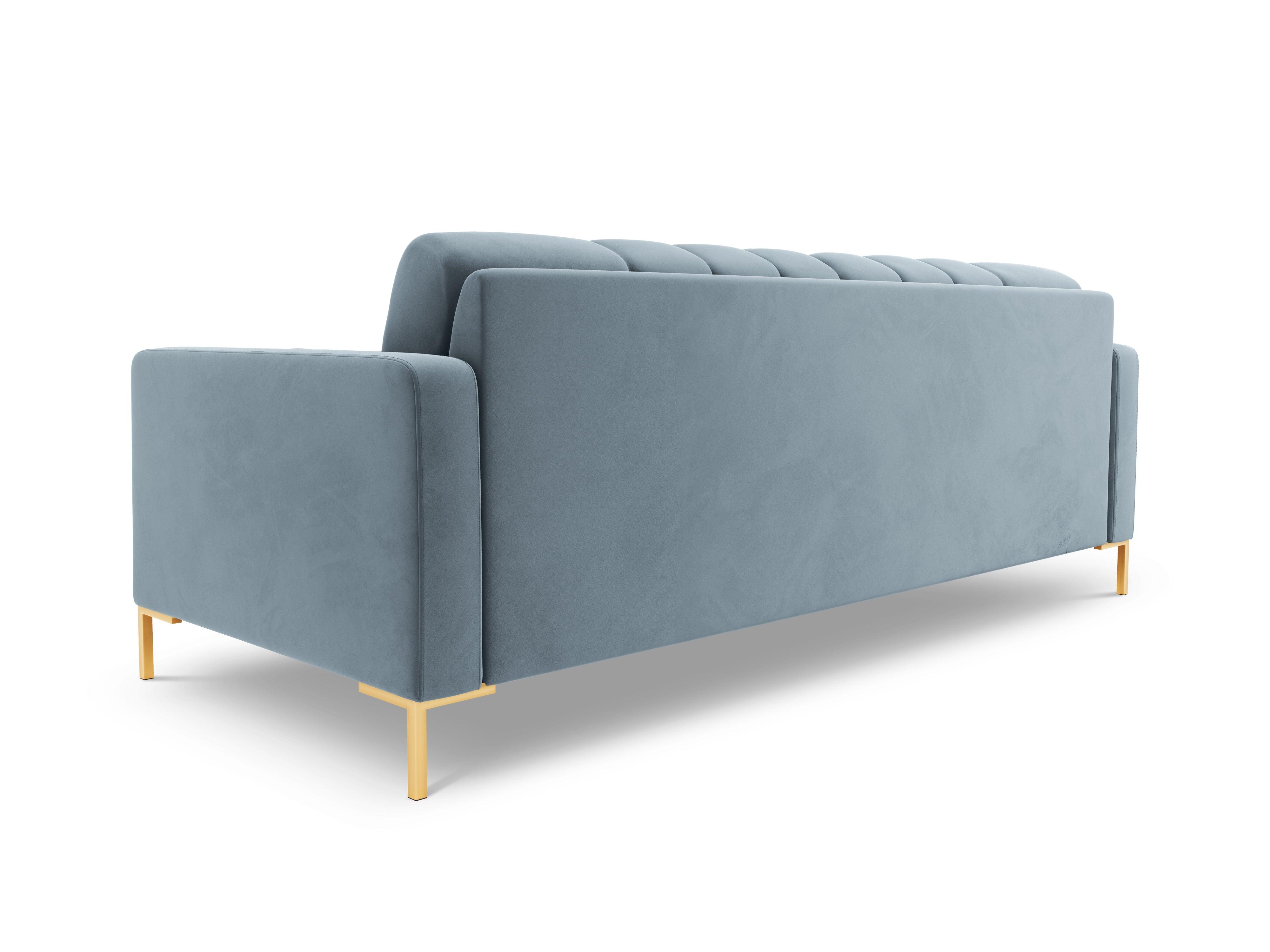 Sofa aksamitna 4-osobowa BALI jasnoniebieski ze złotą podstawą Cosmopolitan Design    Eye on Design
