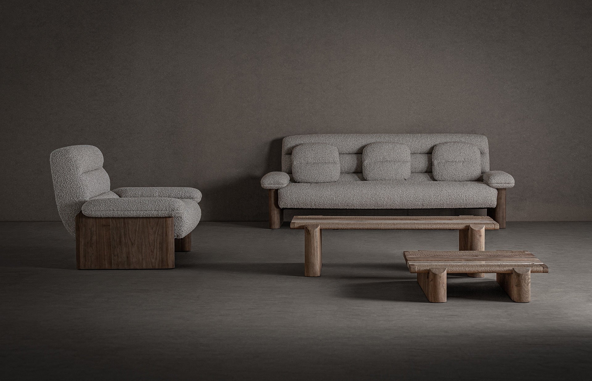 Sofa met kussens JACQUARD beige met houten basis