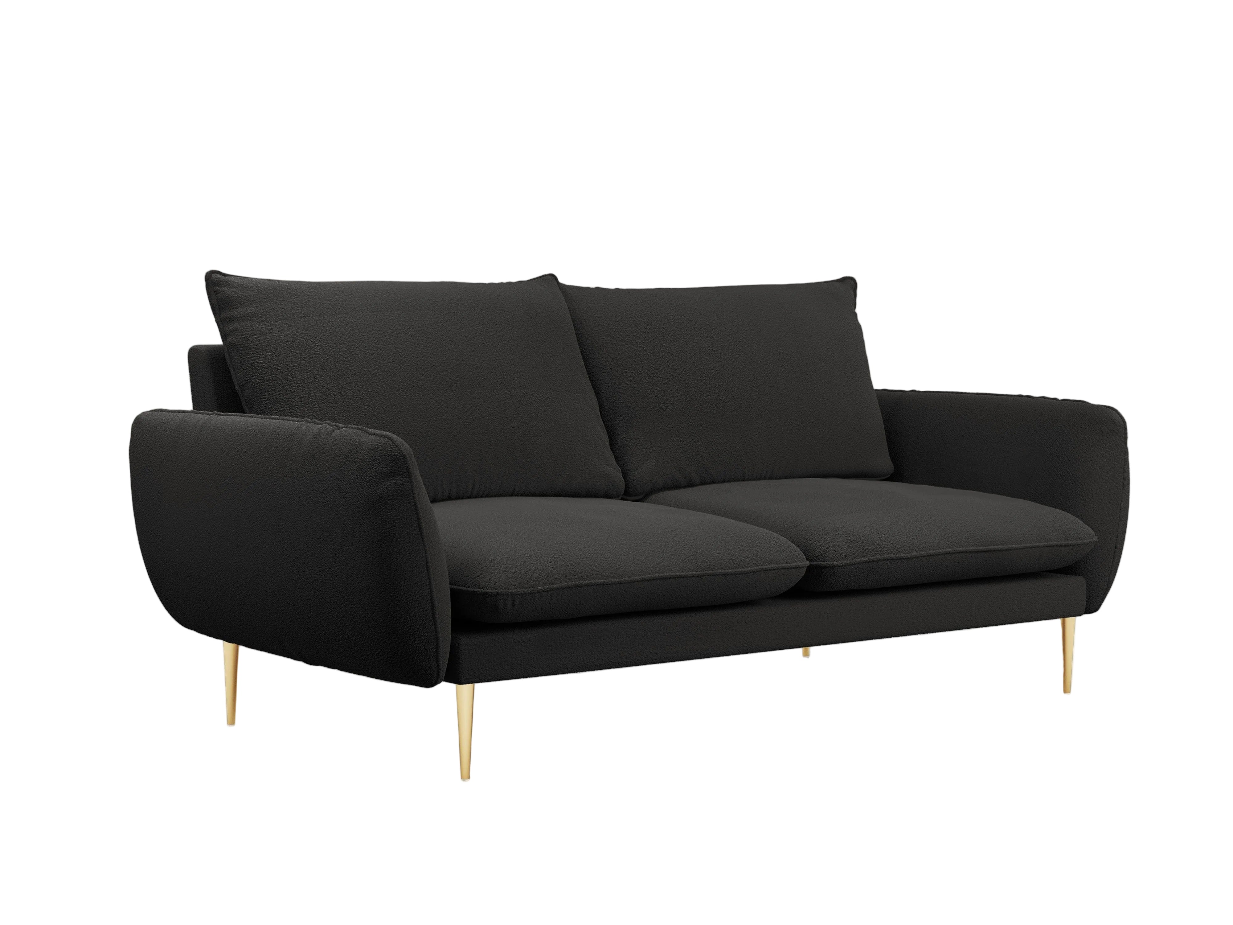 Sofa w tkaninie boucle 3-osobowa VIENNA czarny ze złotą podstawą Cosmopolitan Design    Eye on Design