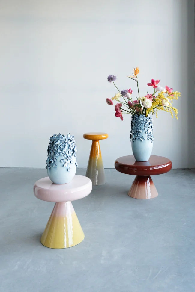 Yellow RICI side table with light pink