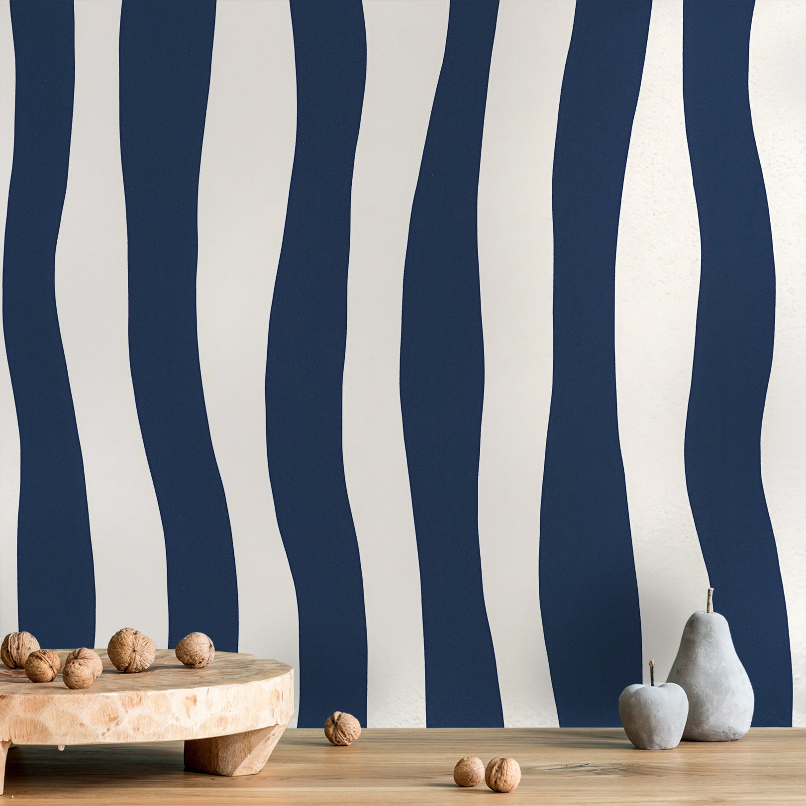 Structuurtapijt met abstract patroon in golvende strepen SUNDAE - MARINE marineblauw