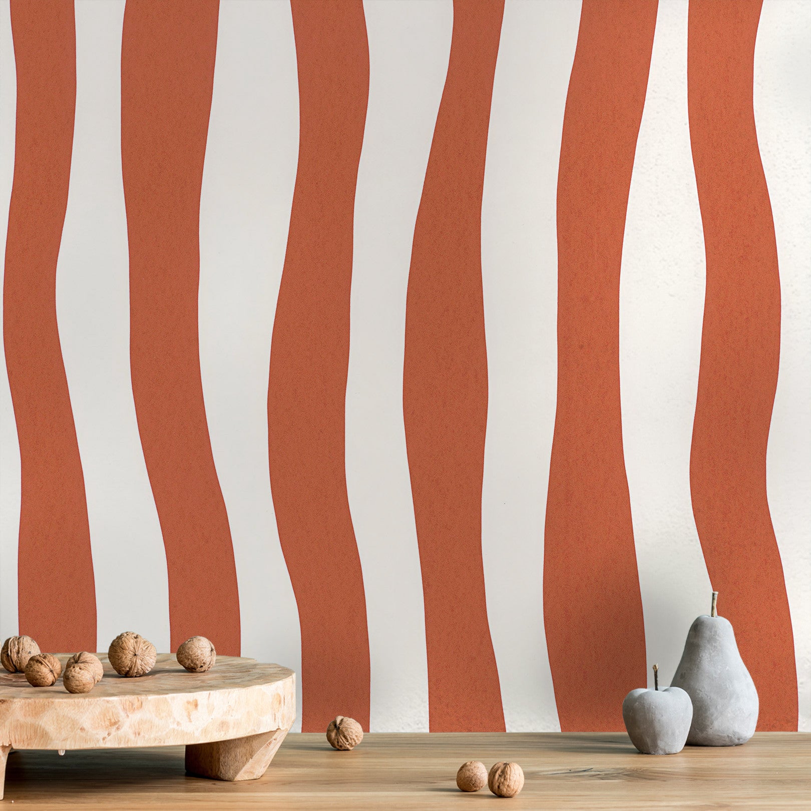 Tapeta strukturalna z abstrakcyjnym wzorem w falujące paski SUNDAE - TERRACOTTA terakota – Casamance