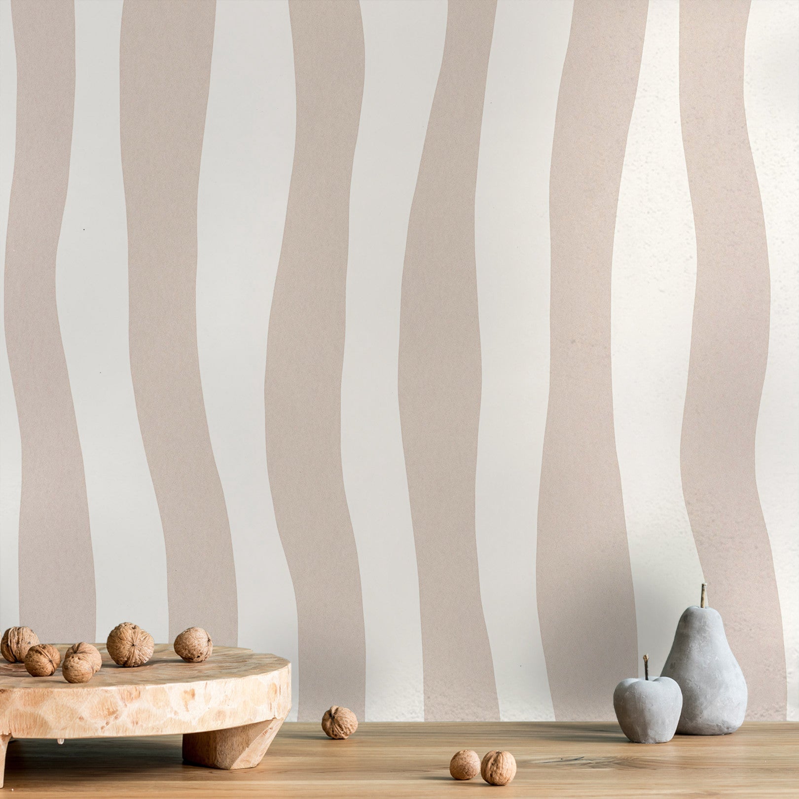 Structuurtapijt met abstract patroon in golvende strepen SUNDAE - BEIGE POUDRE poederbeige