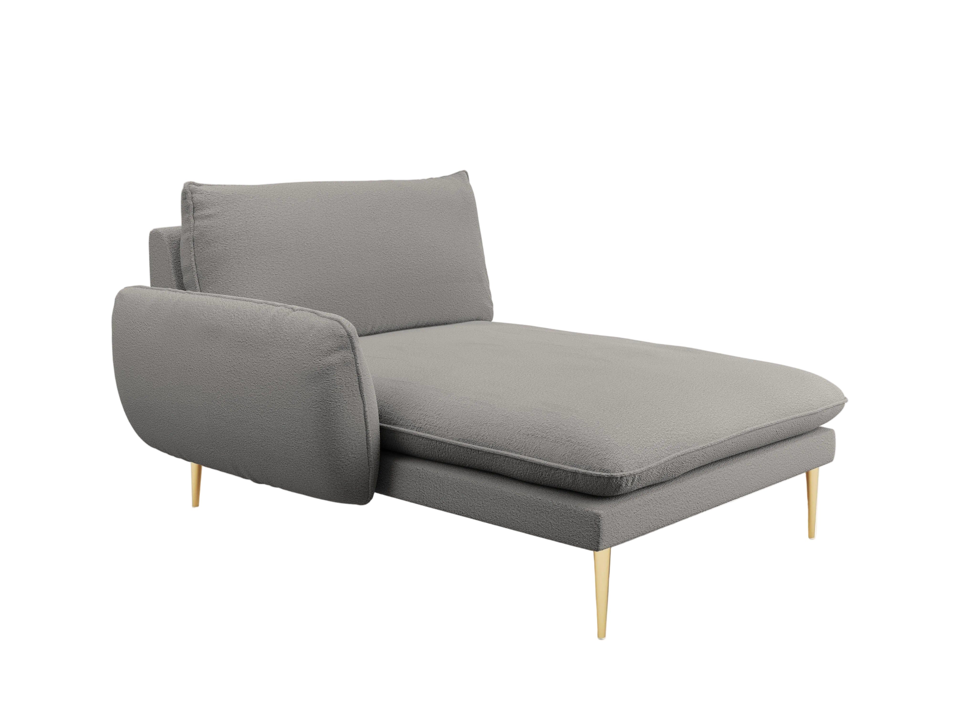 Szezlong w tkaninie boucle lewostronny VIENNA szary ze złotą podstawą Cosmopolitan Design    Eye on Design