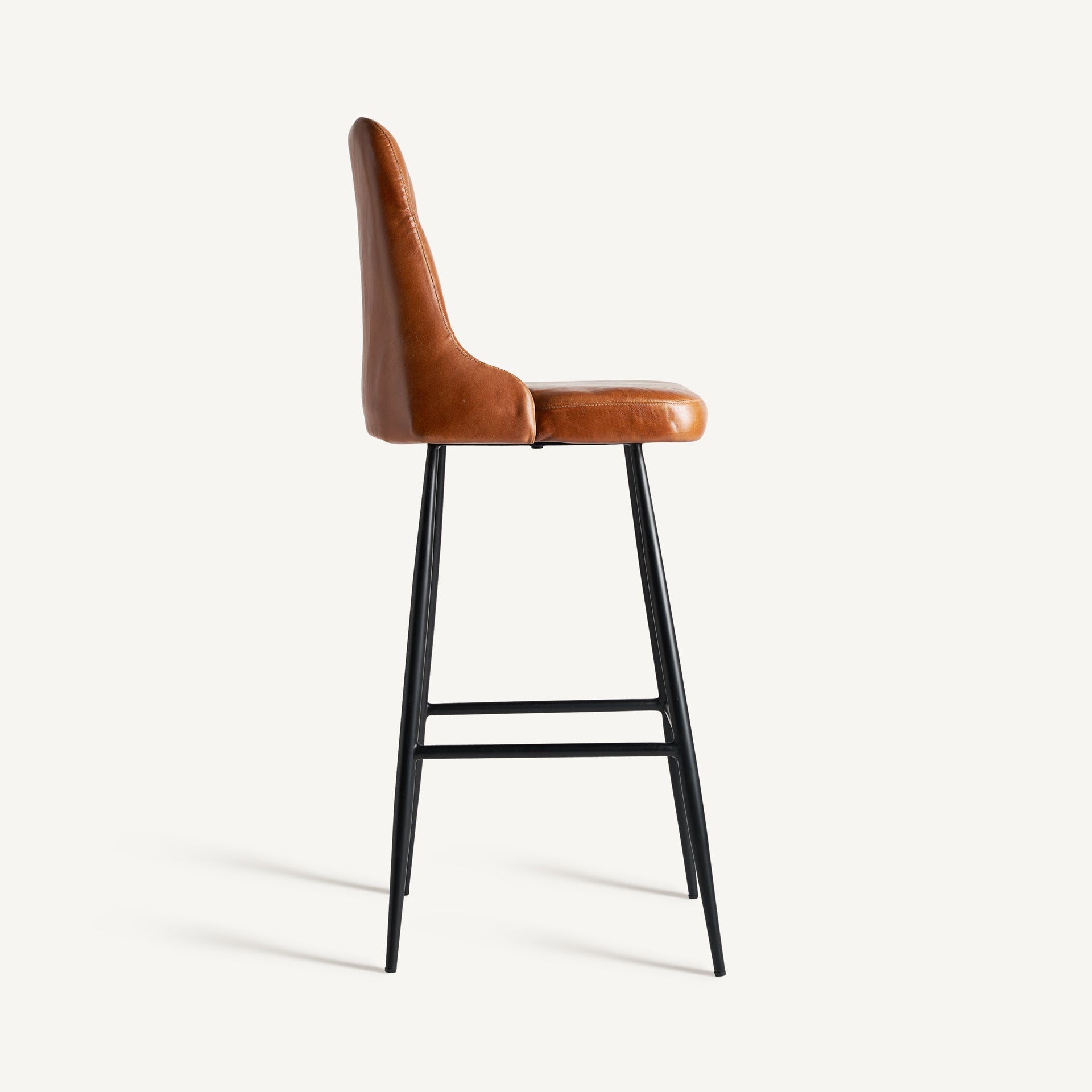 DEXTER Bar Stool Brown Leather with Black Base