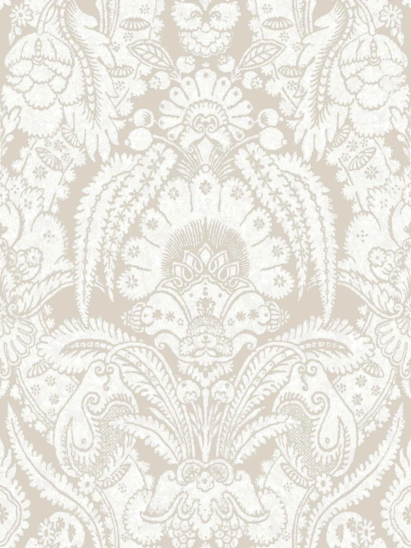 Floral patterned wallpaper with ornaments ALBEMARLE - Chatterton white on beige