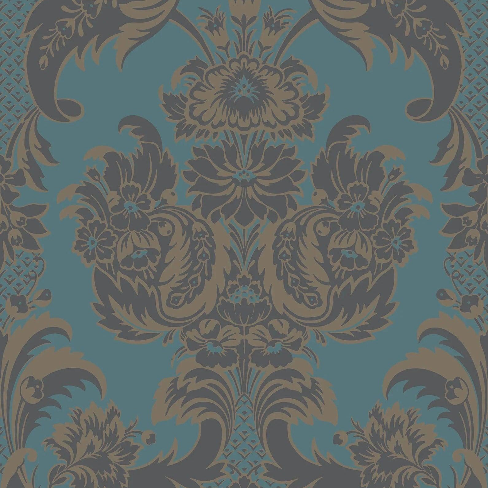 Tapeta ALBEMARLE - Wyndham metaliczne złoto na turkusie Cole & Son    Eye on Design