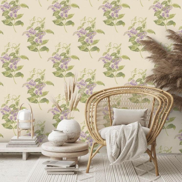 Tapete mit pflanzlichem Blumenmotiv ARCHIVE ANTHOLOGY - Madras Violett Fuchsia auf Pergament