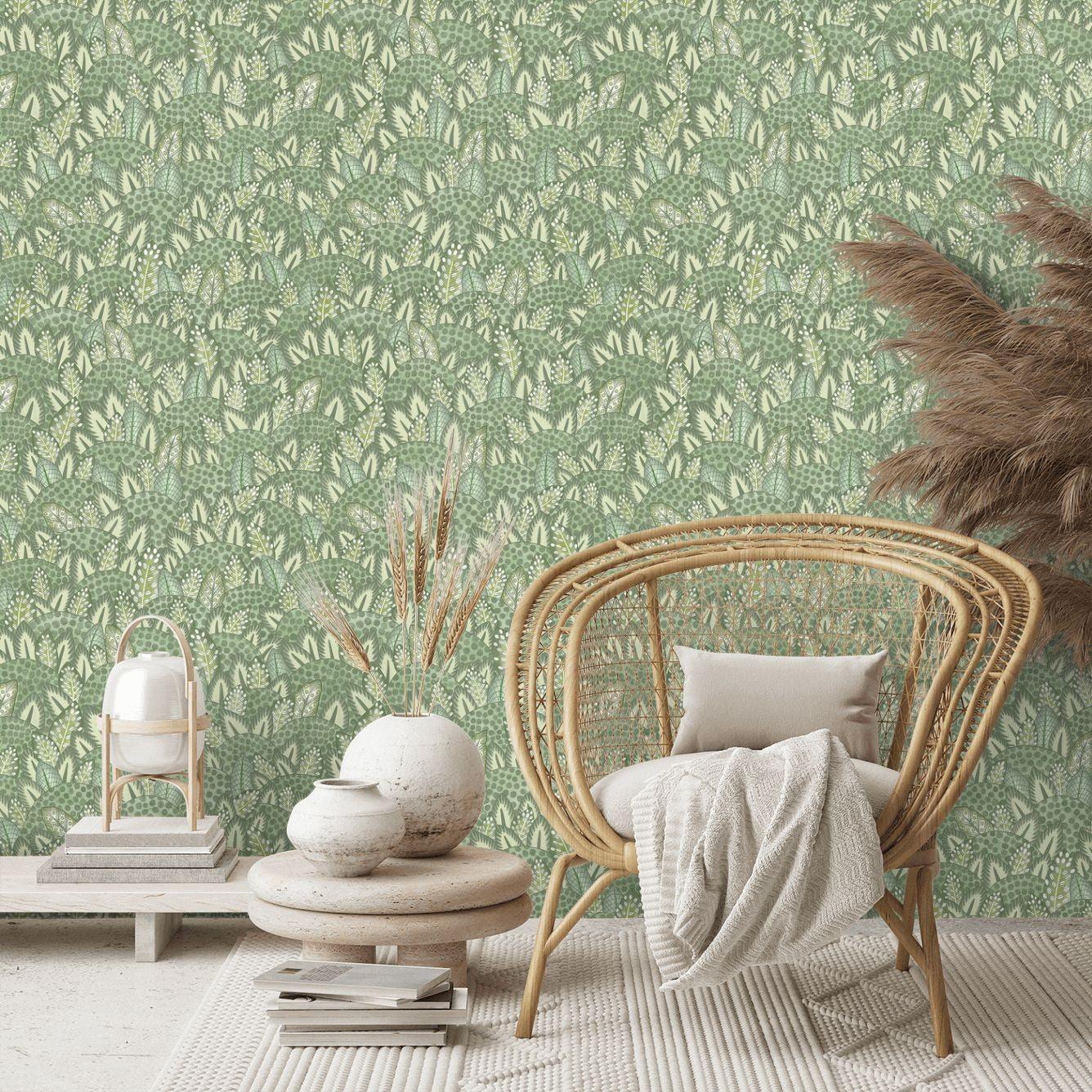 Wallpaper with a plant motif of ARDMORE JABULA - Dark Green Zulu Terrain
