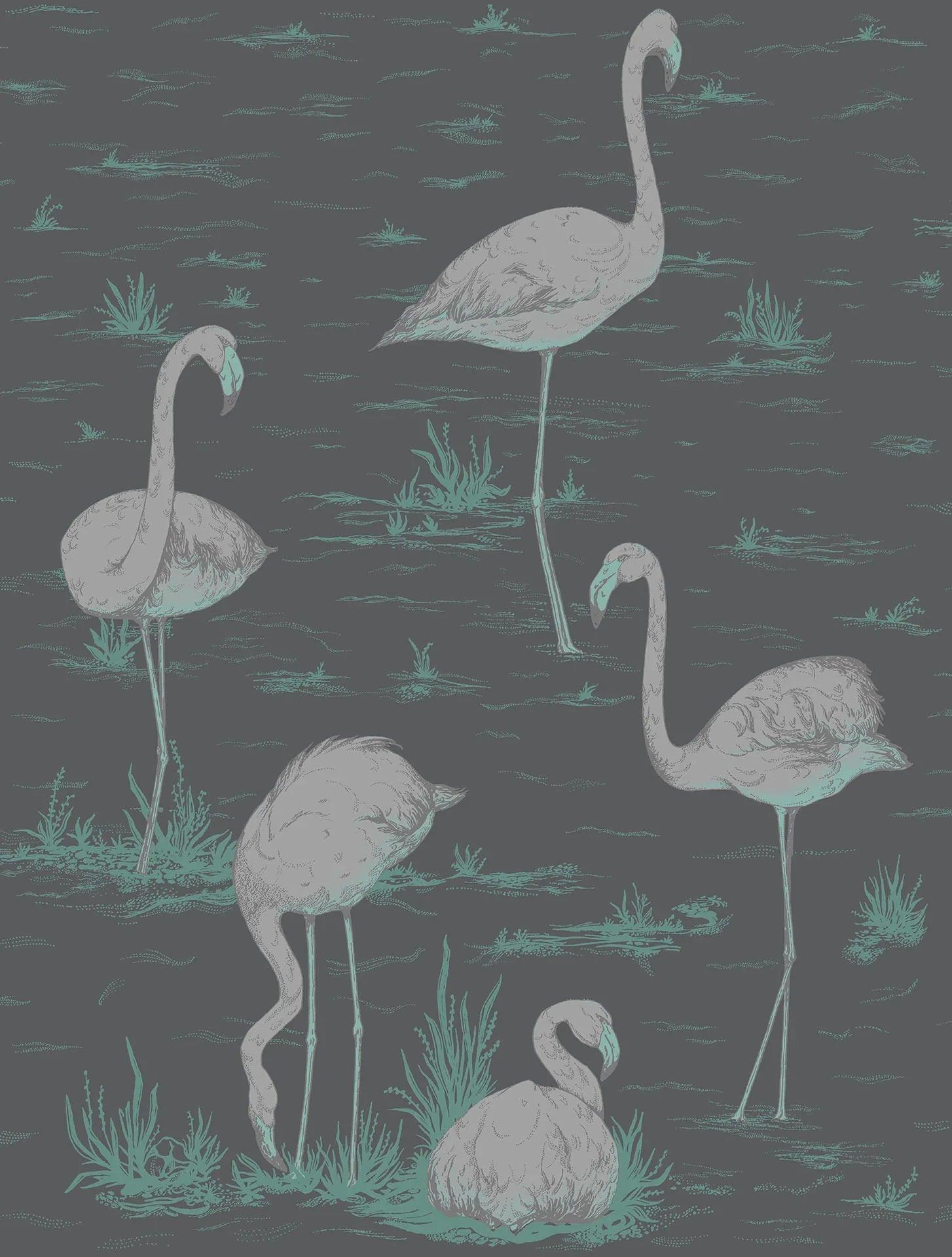 Behang CONTEMPORARY COLLECTION - Flamingo's metallic zilver