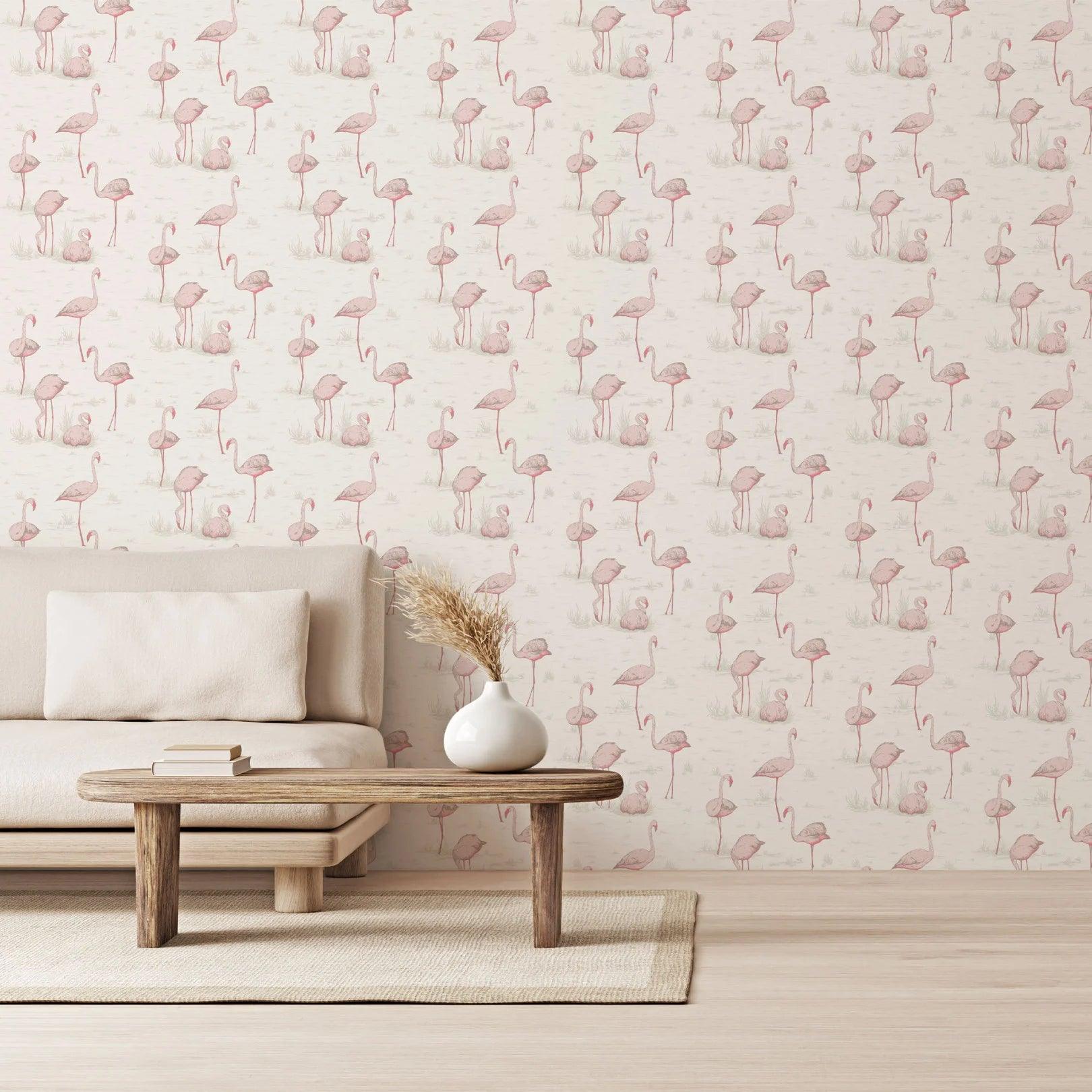 Wallpaper with an animal motif of flamingos CONTEMPORARY COLLECTION - Gray Flamingos