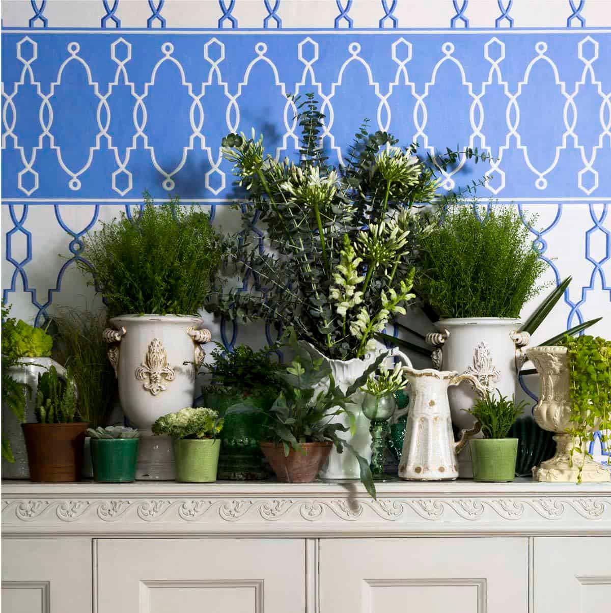 Wallpaper with geometric pattern FOLIE - Gray blue Parterre