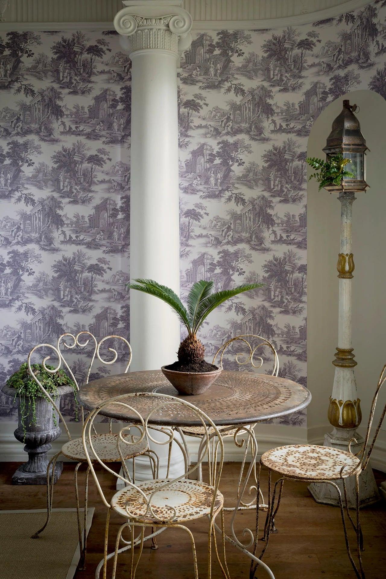 Wallpaper with a landscape of parks and waterways FOLIE - Villandry gray