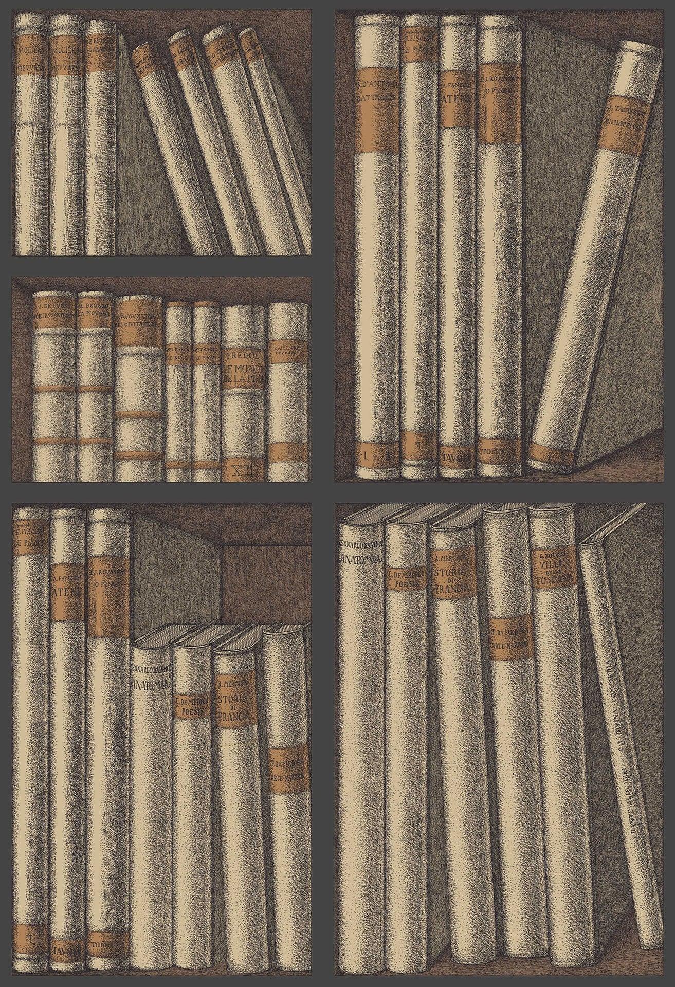 Tapeta z motywem biblioteki i książek FORNASETTI - Ex Libris beżowy na ścianę – Cole & Son