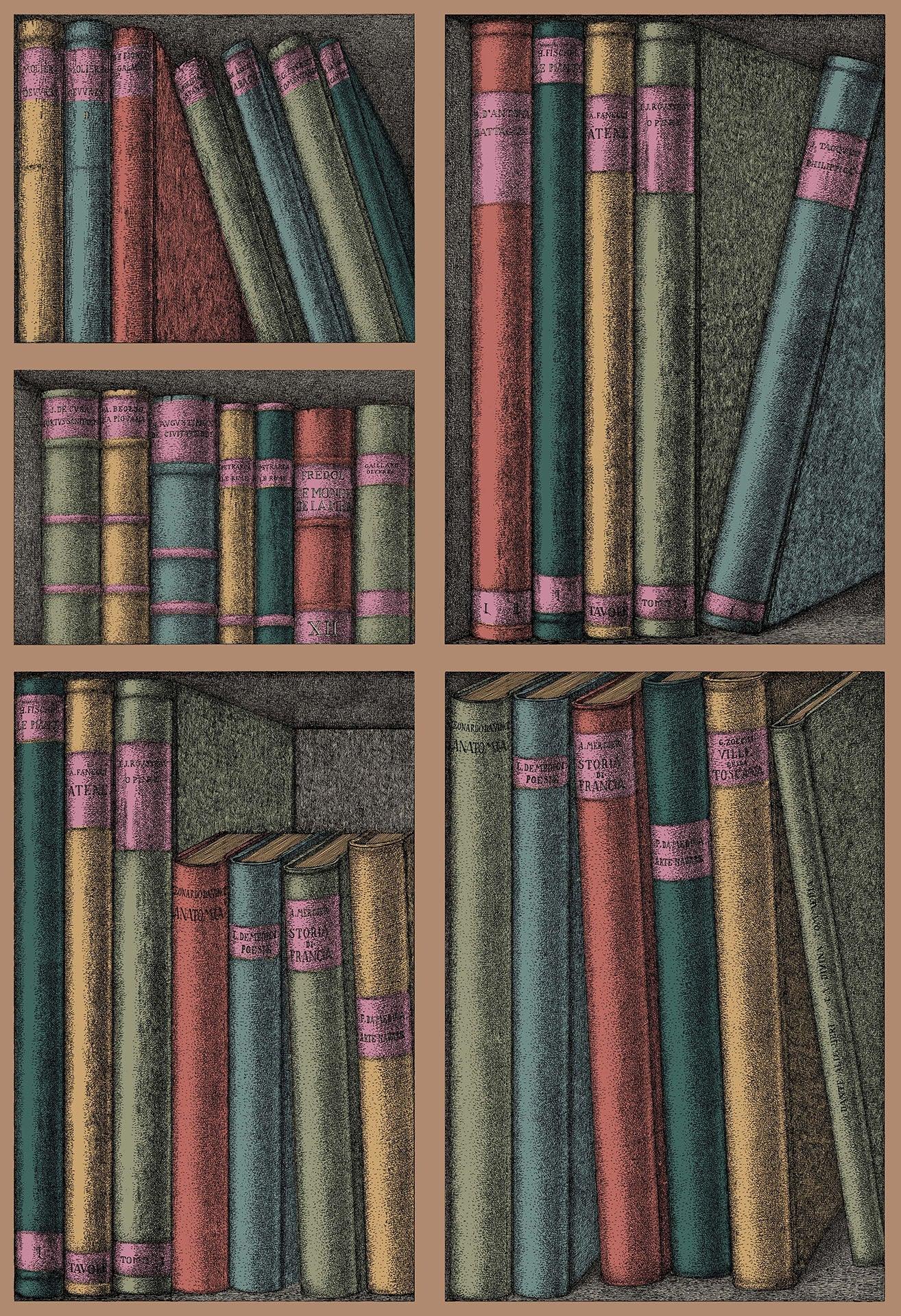 Tapeta z motywem biblioteki i książek FORNASETTI - Ex Libris wielobarwny na ścianę – Cole & Son
